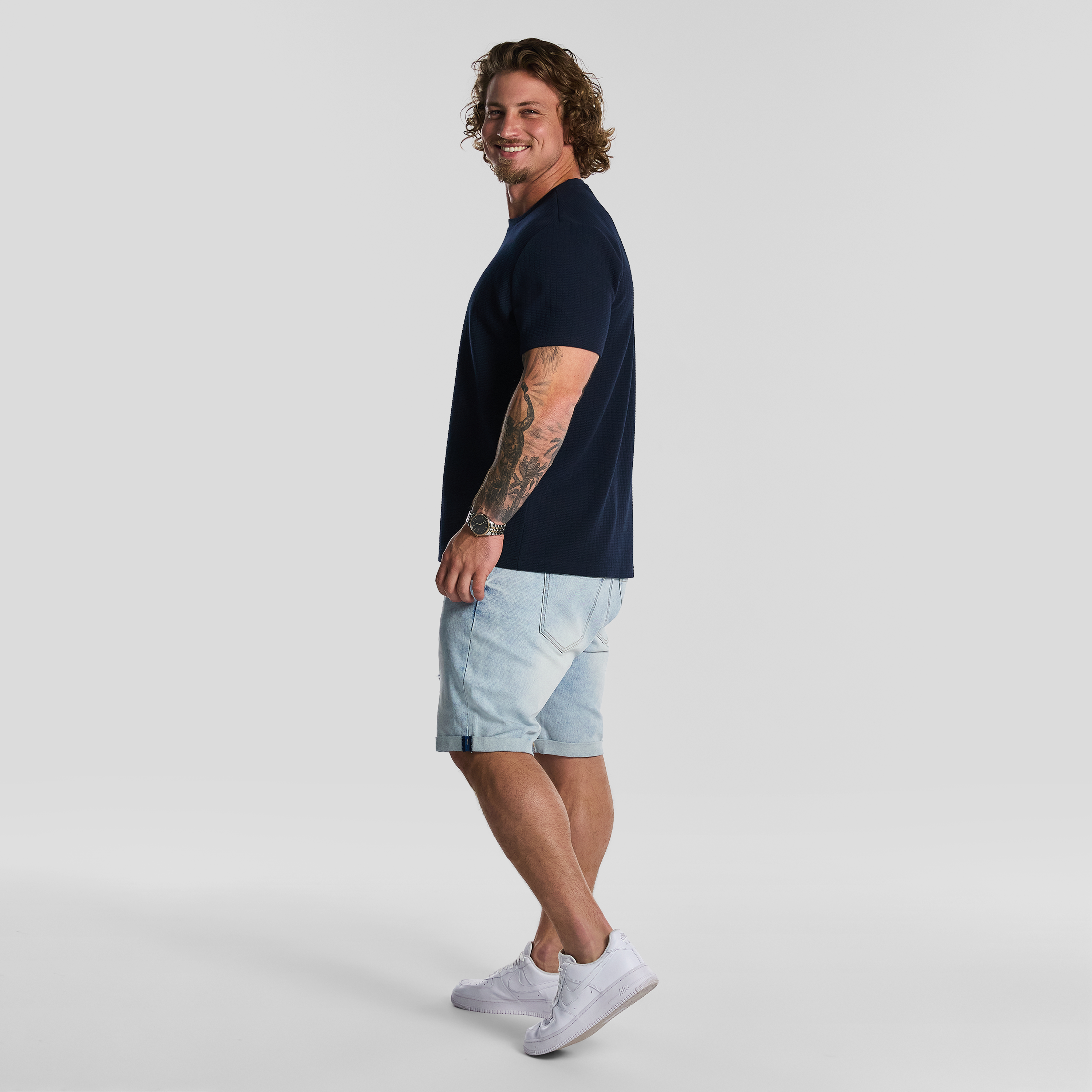 Navy Hardy Textured Crew Neck Tee