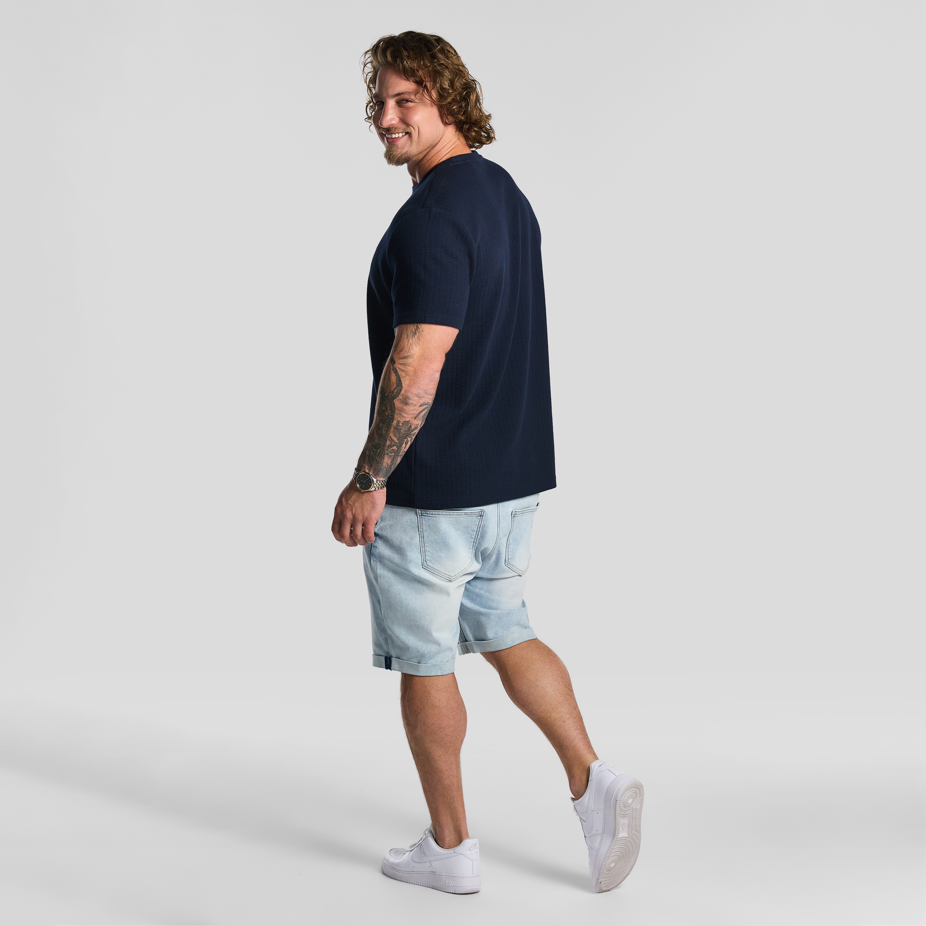 Navy Hardy Textured Crew Neck Tee