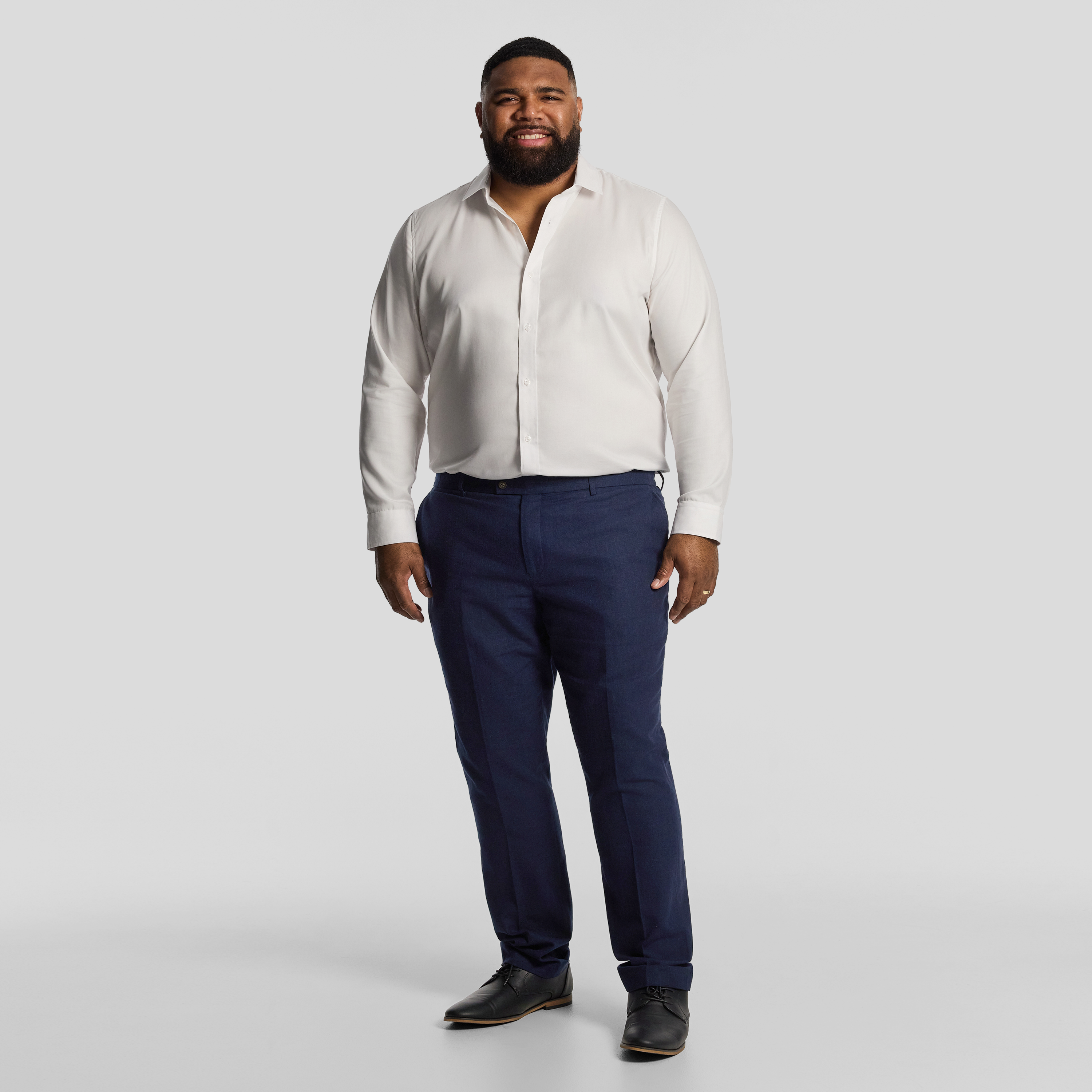 Navy Harper Slim Cotton Linen Dress Pant