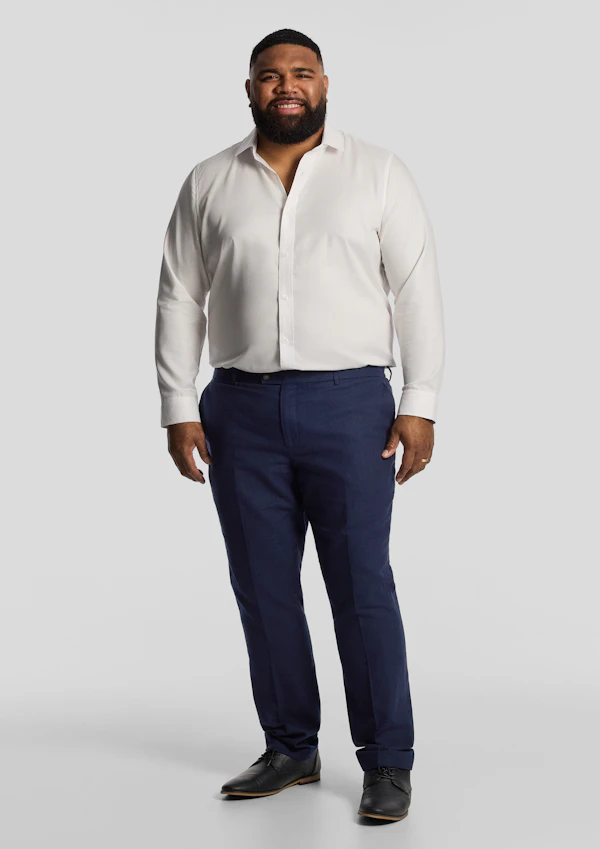 Navy Harper Slim Cotton Linen Dress Pant