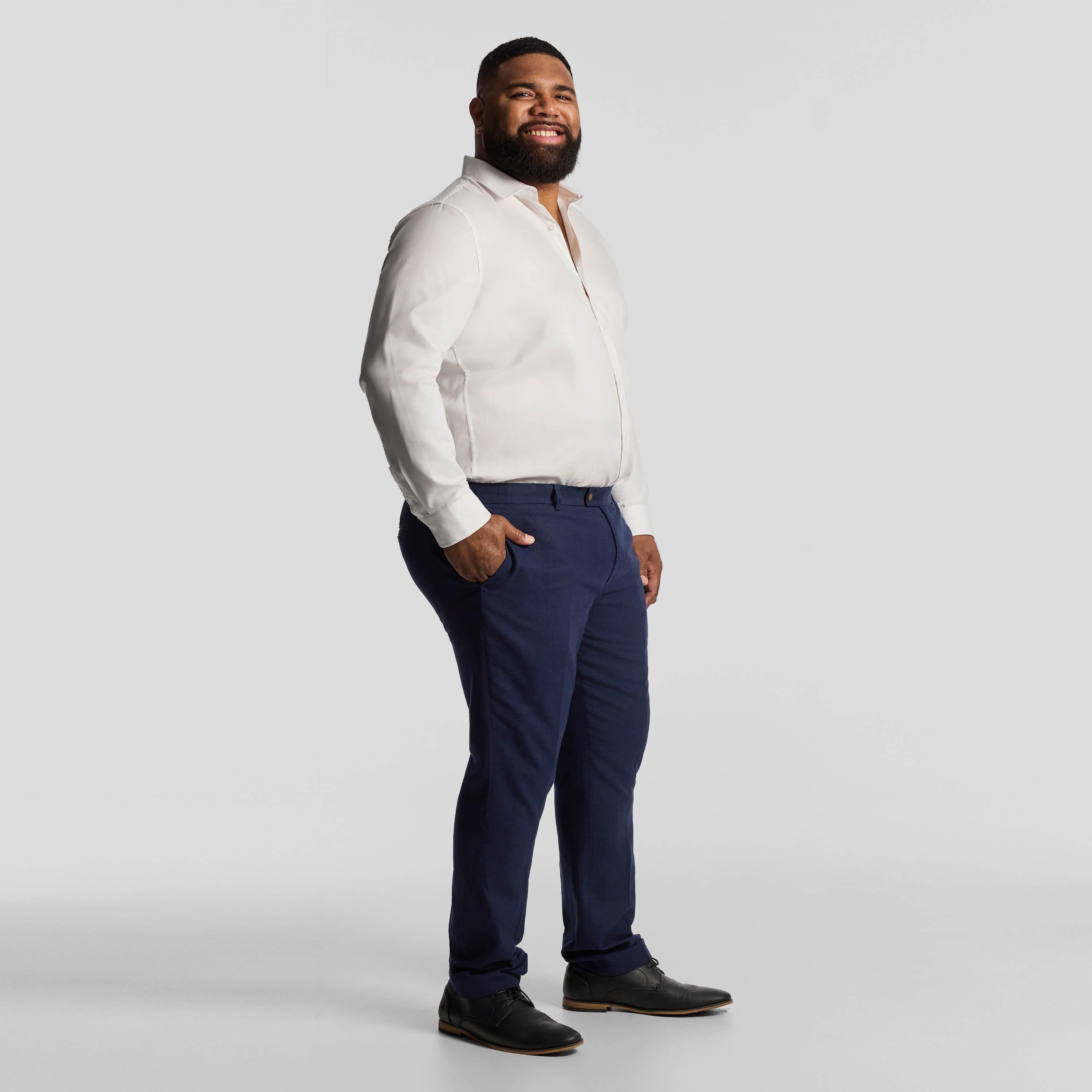 Navy Harper Slim Cotton Linen Dress Pant
