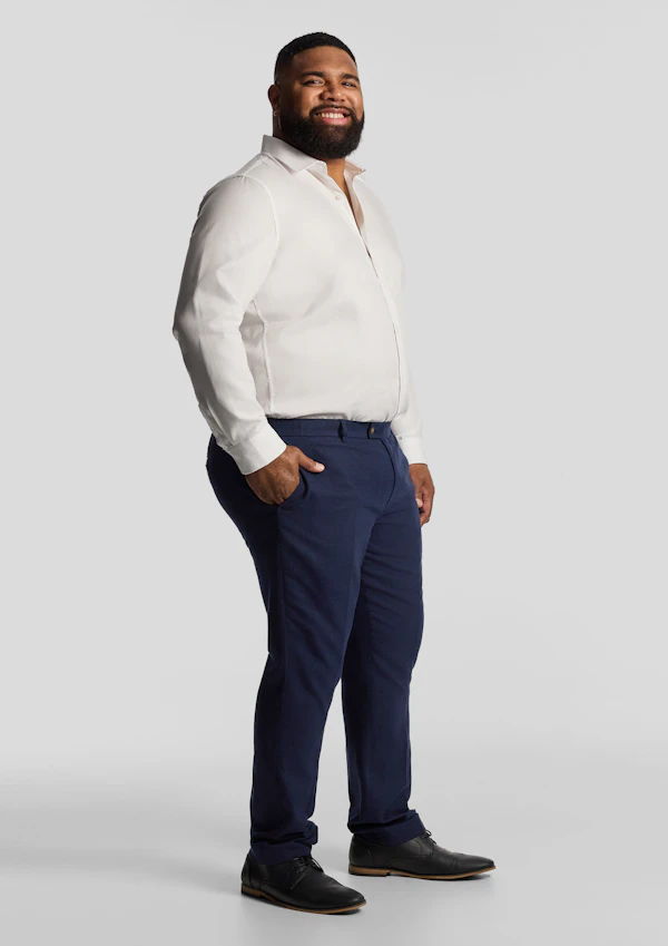 Navy Harper Slim Cotton Linen Dress Pant