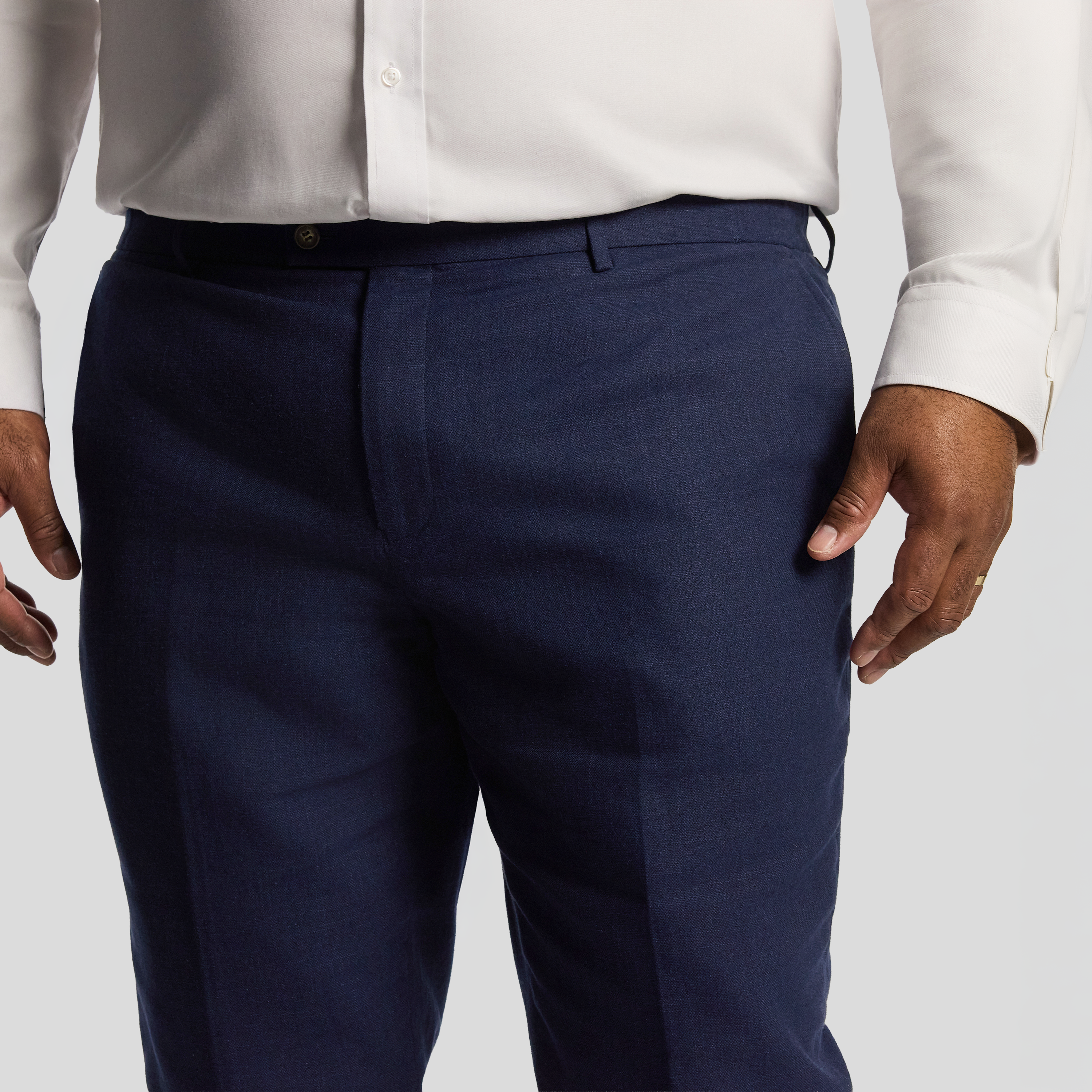 Navy Harper Slim Cotton Linen Dress Pant