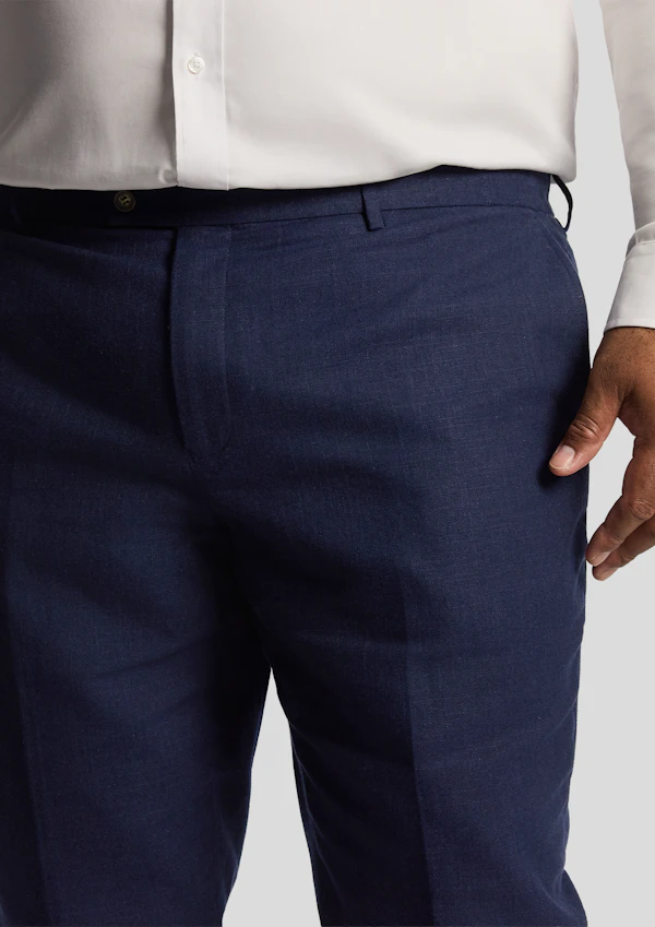 Navy Harper Slim Cotton Linen Dress Pant