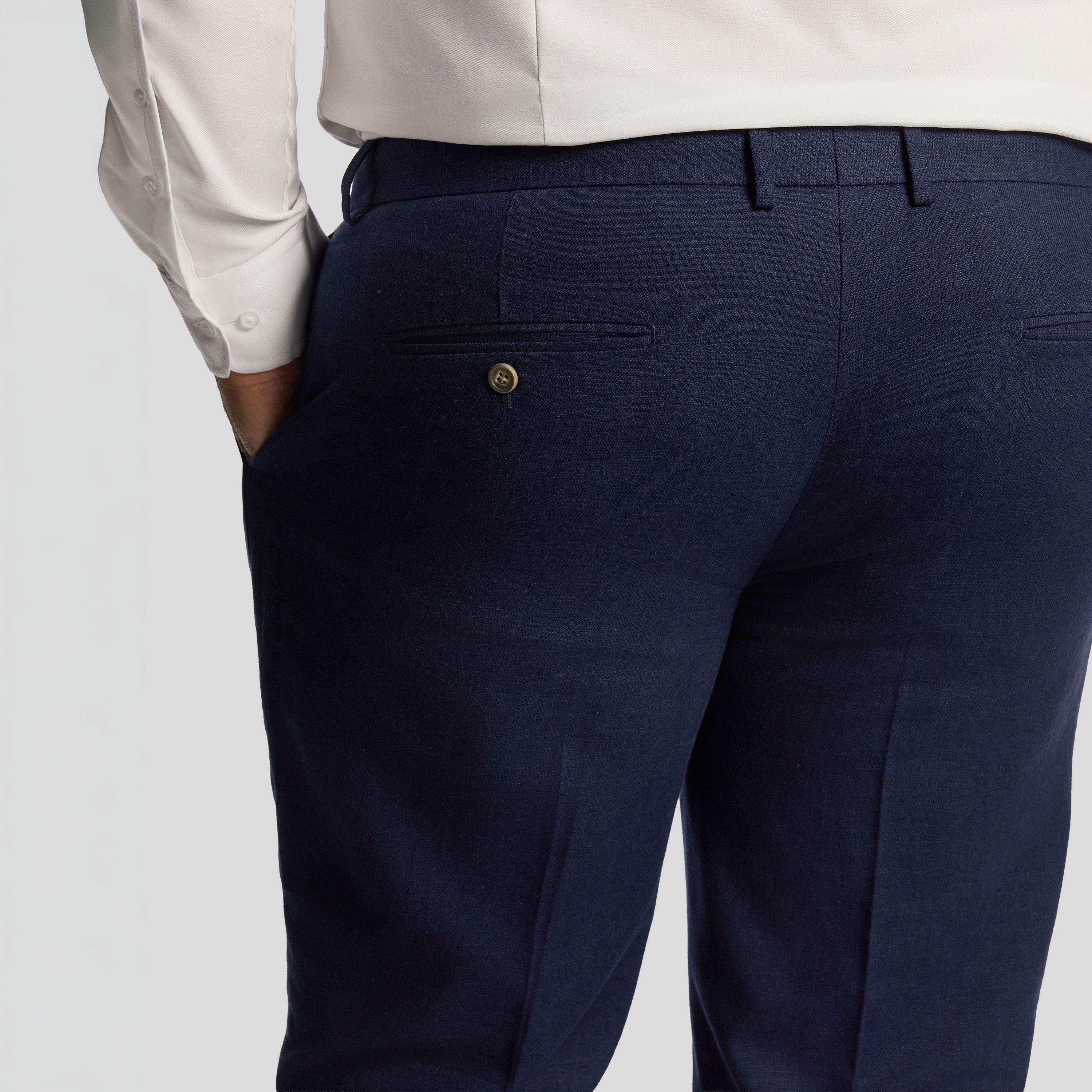 Navy Harper Slim Cotton Linen Dress Pant