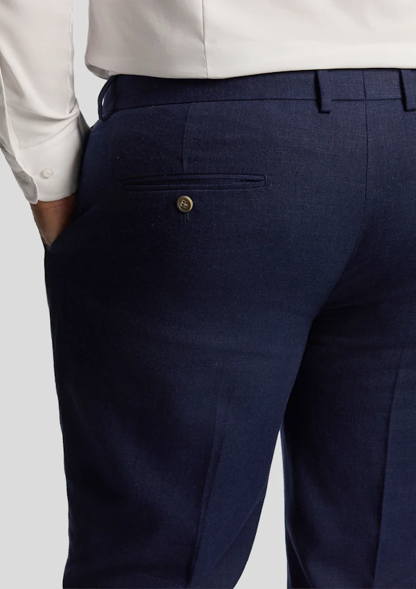 Navy Harper Slim Cotton Linen Dress Pant