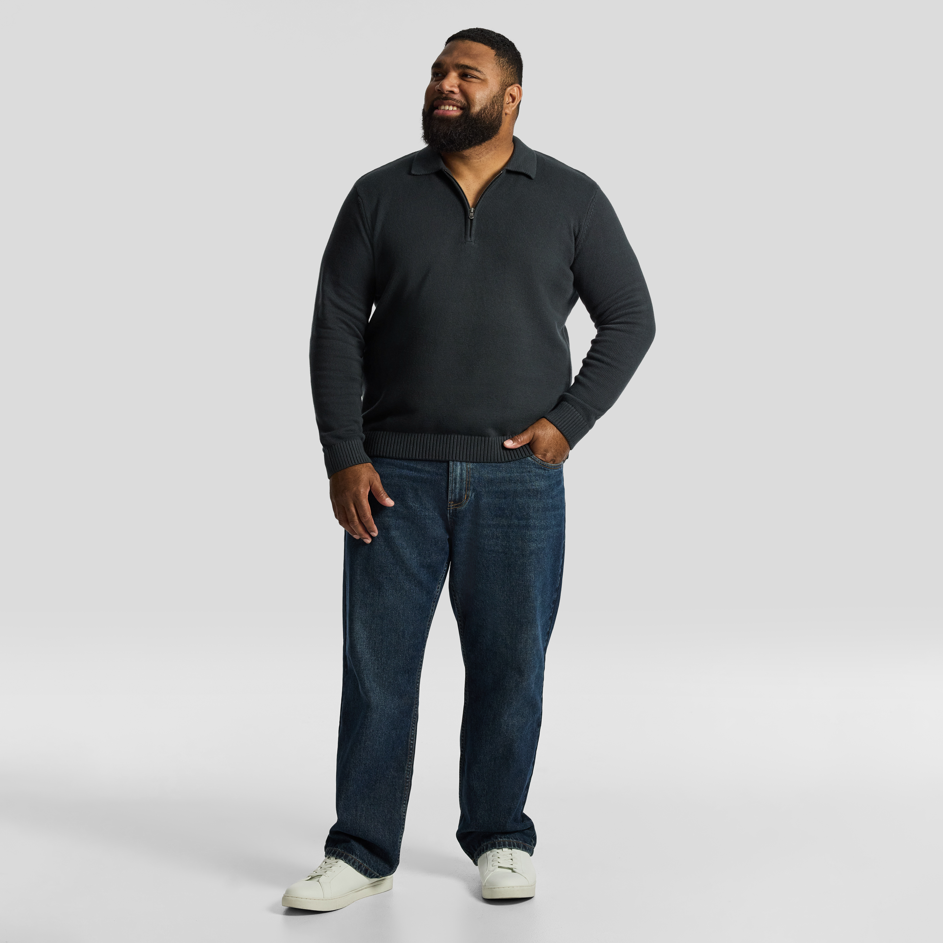 Military Green Hayle Zip Neck Knit Polo