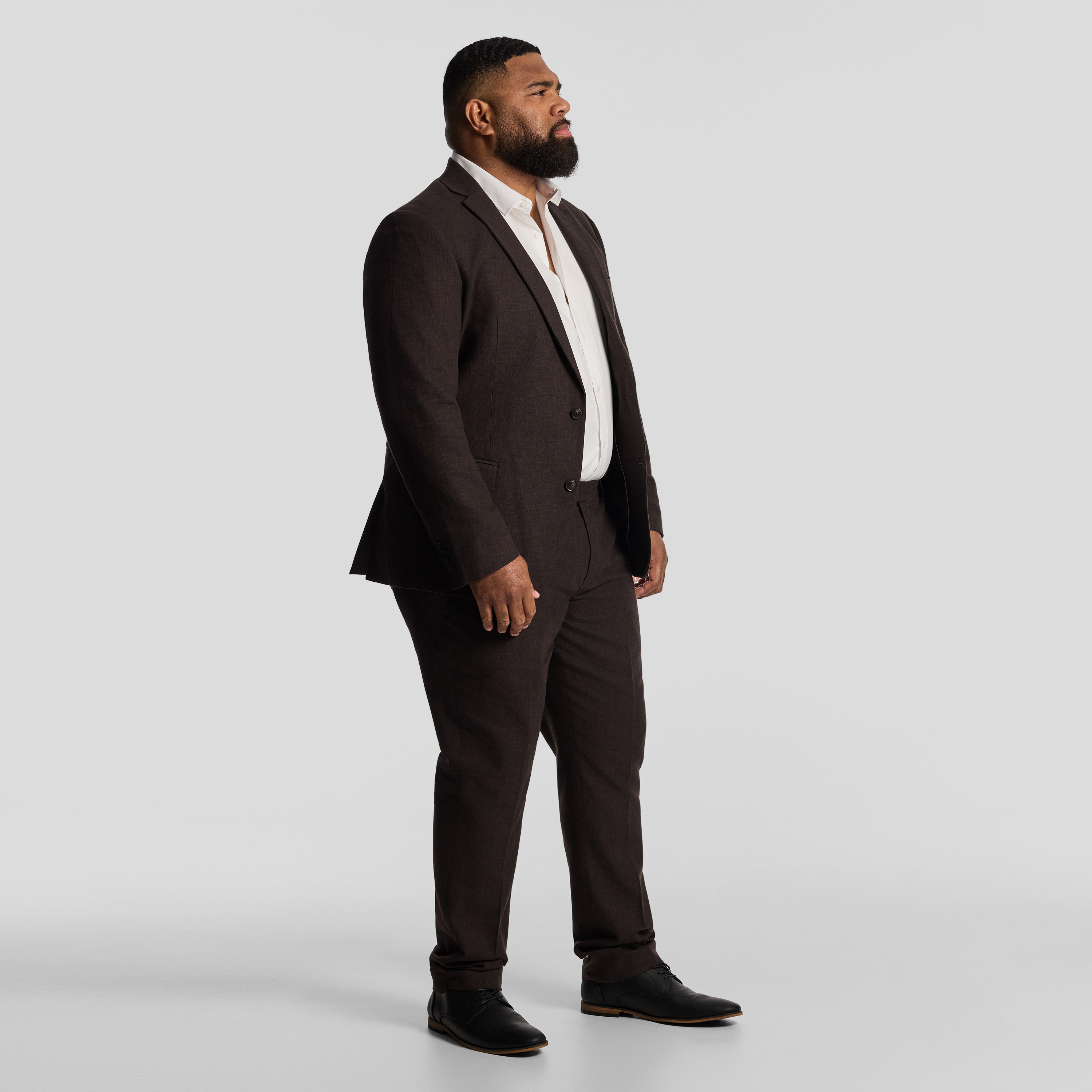 Chocolate Harper Slim Cotton Linen Textured Suit Jacket
