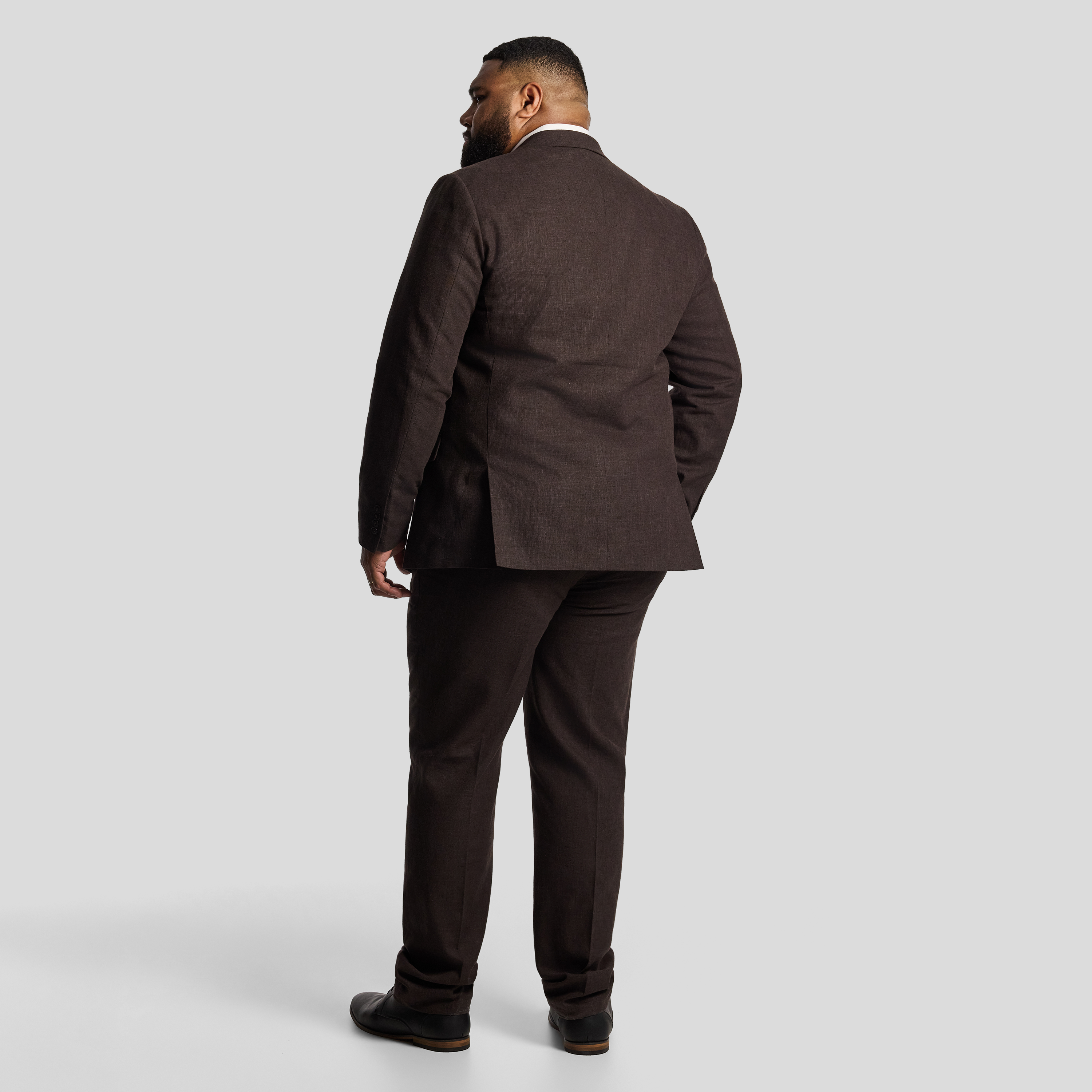 Chocolate Harper Slim Cotton Linen Textured Suit Jacket