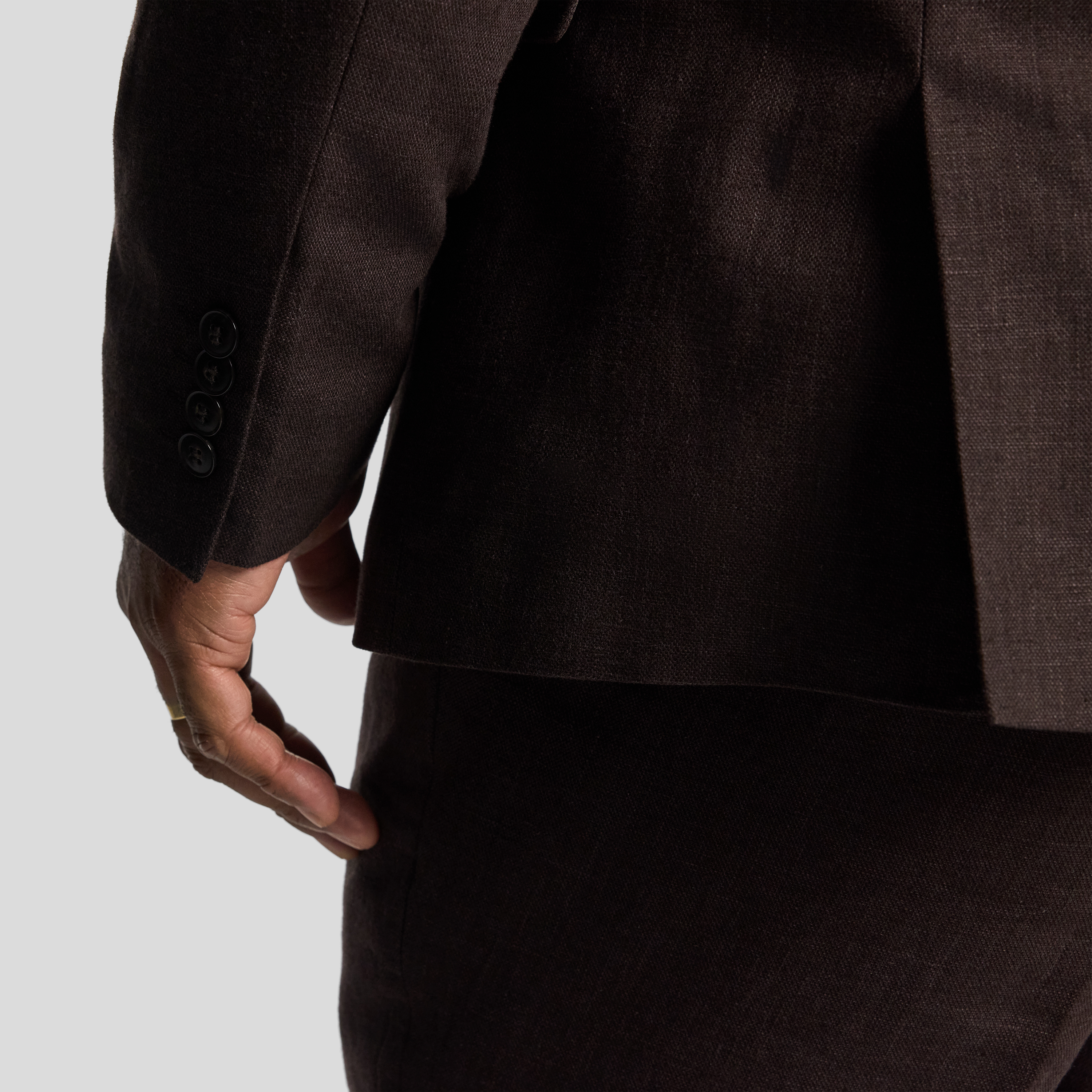 Chocolate Harper Slim Cotton Linen Textured Suit Jacket