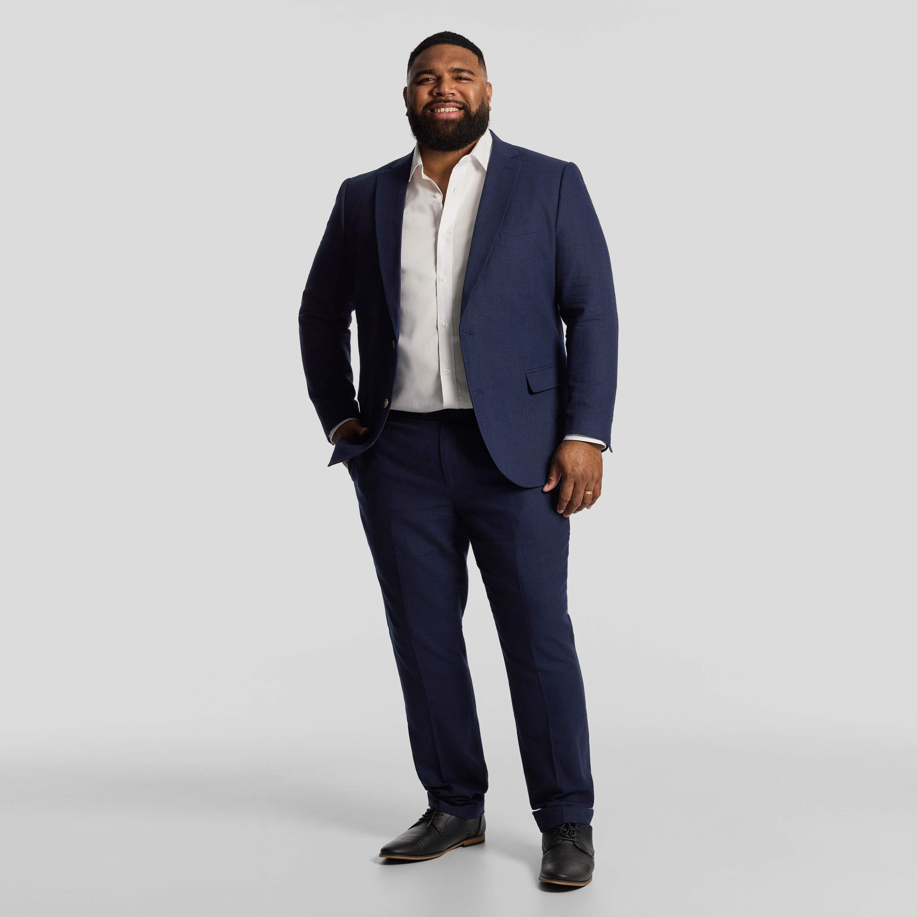 Navy Harper Slim Cotton Linen Textured Suit Jacket