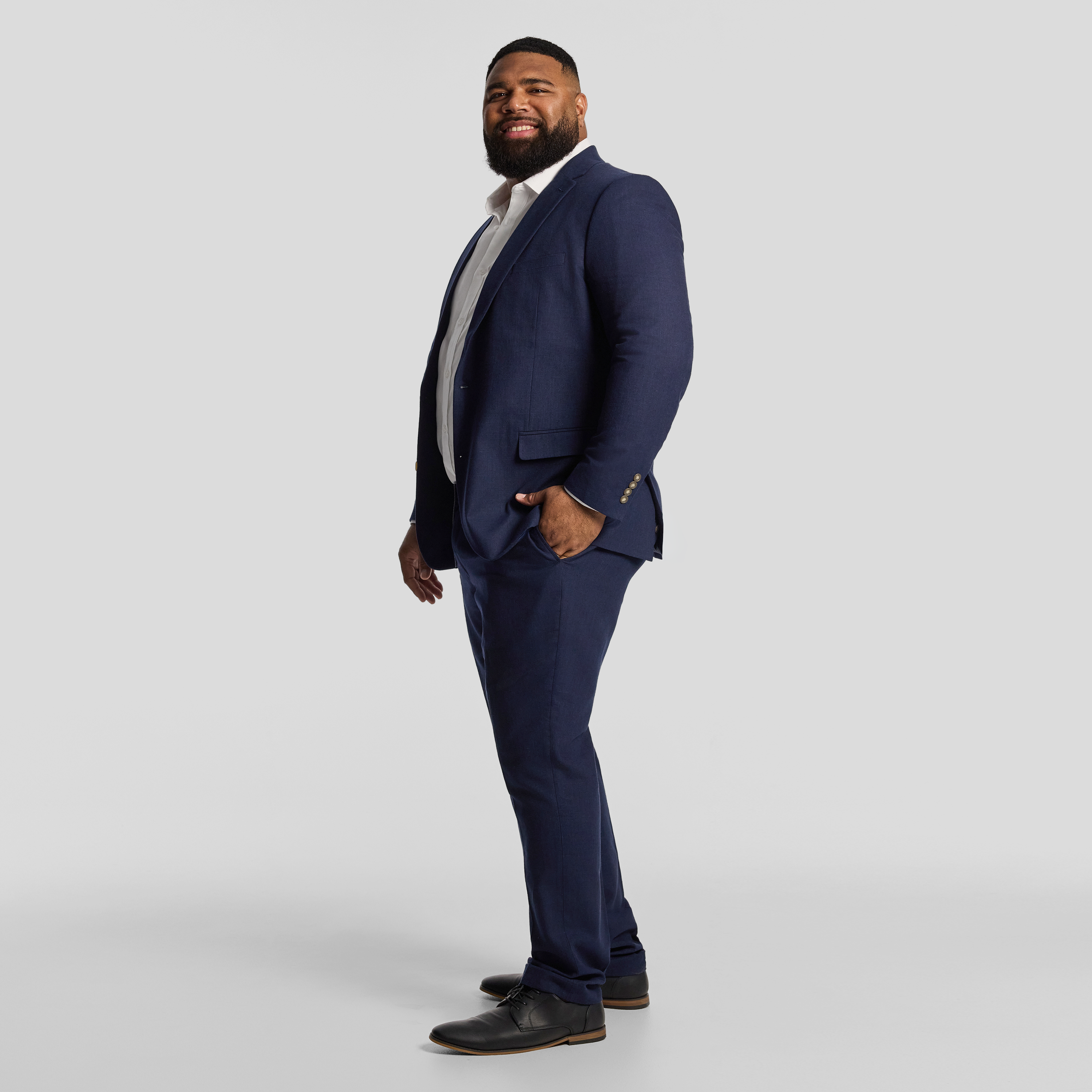 Navy Harper Slim Cotton Linen Textured Suit Jacket