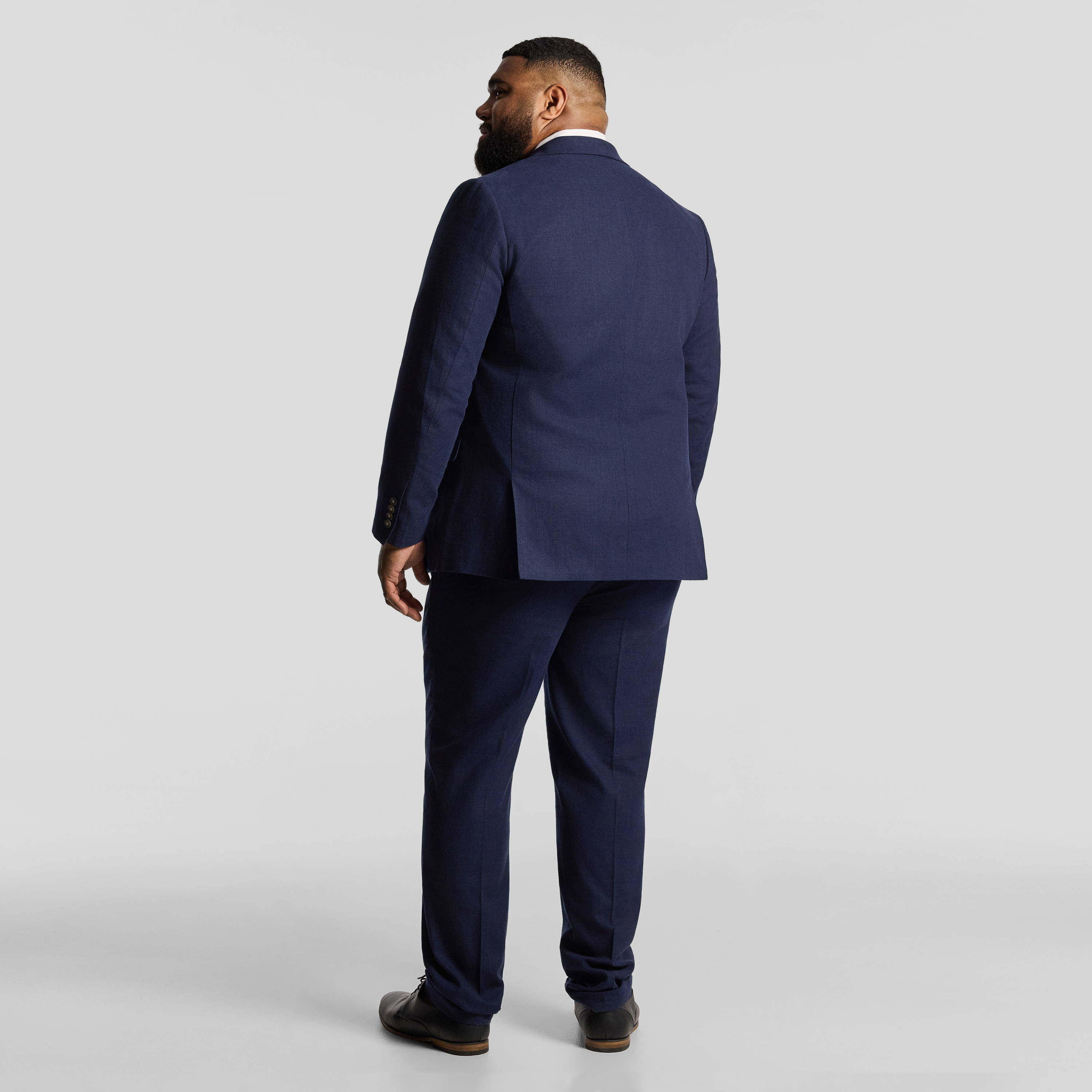 Navy Harper Slim Cotton Linen Textured Suit Jacket