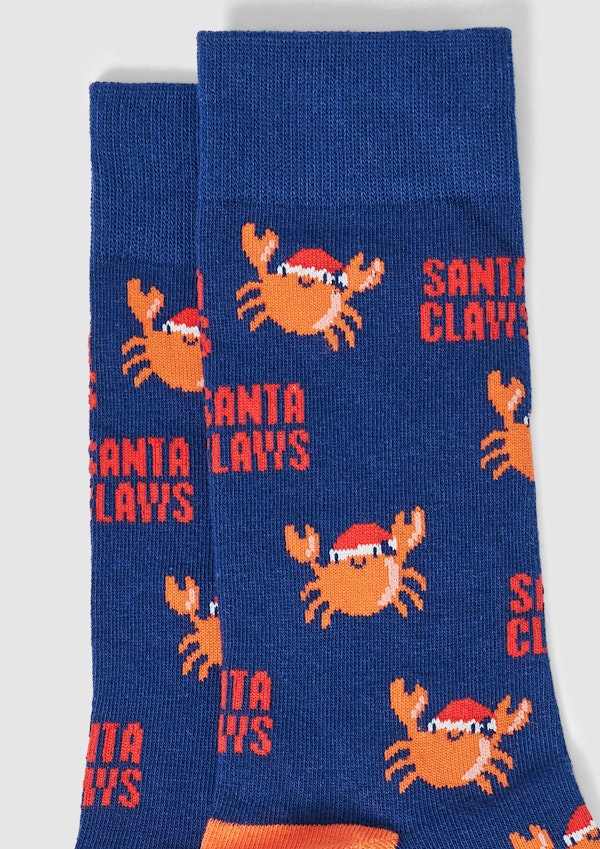 Navy Xmas Claws Sock