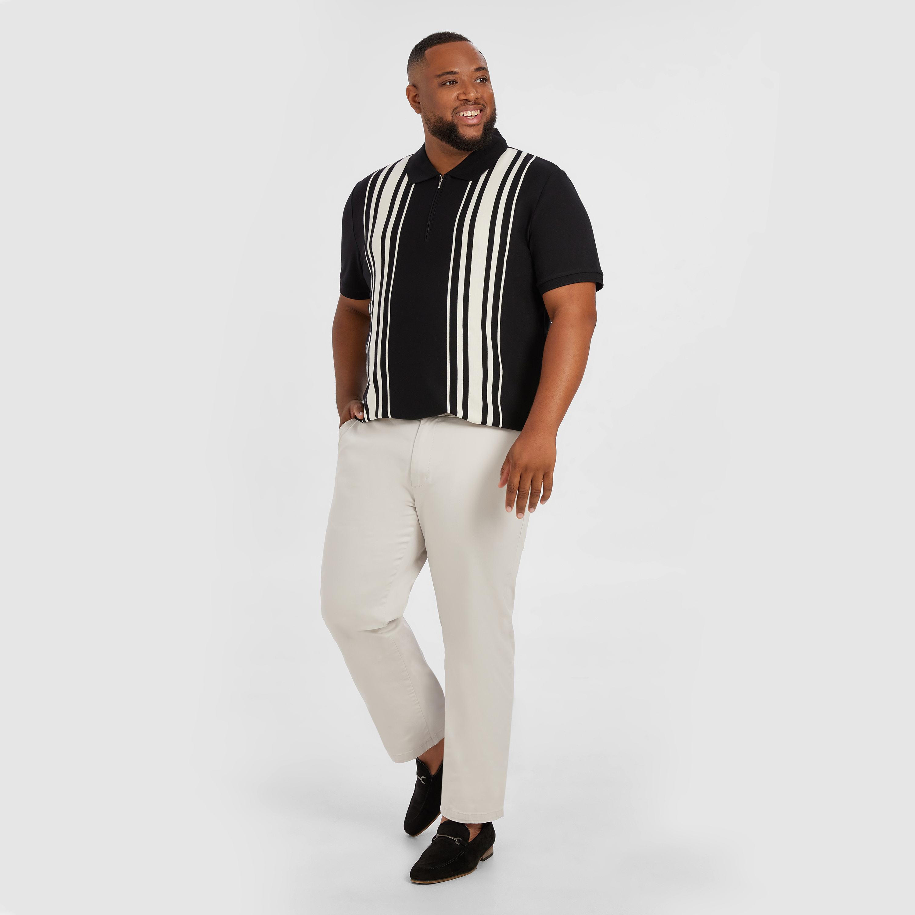 Black Cannon Stripe Zip Smart Polo