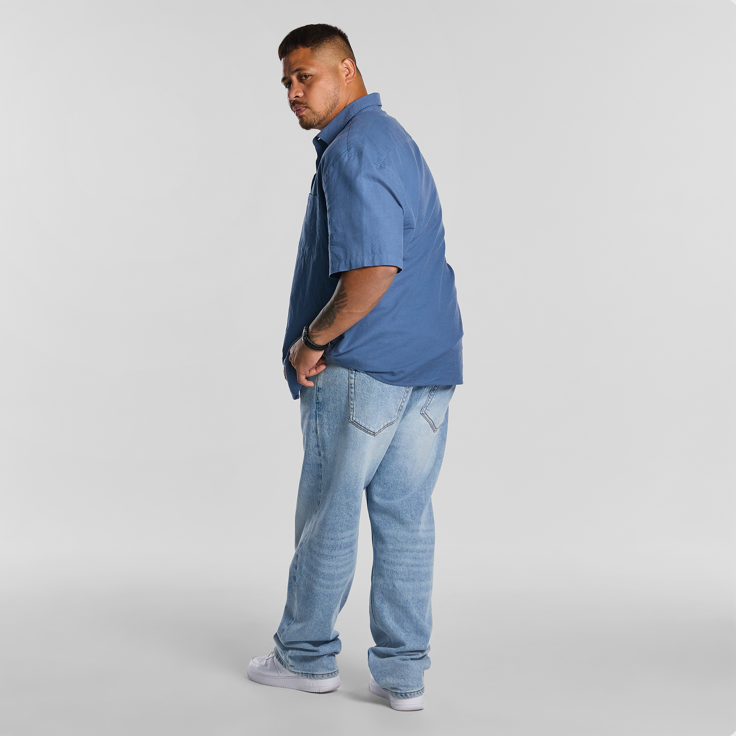 Steel Blue Ridge Relaxed Cotton Linen Short Sleeve Shirt