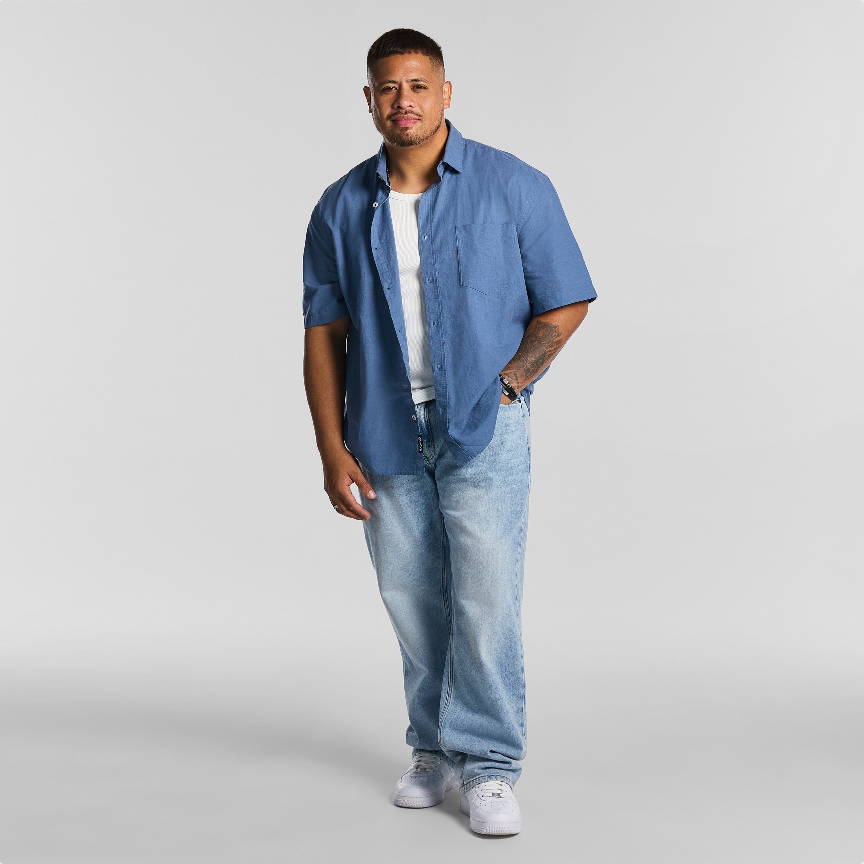 Steel Blue Ridge Relaxed Cotton Linen Short Sleeve Shirt