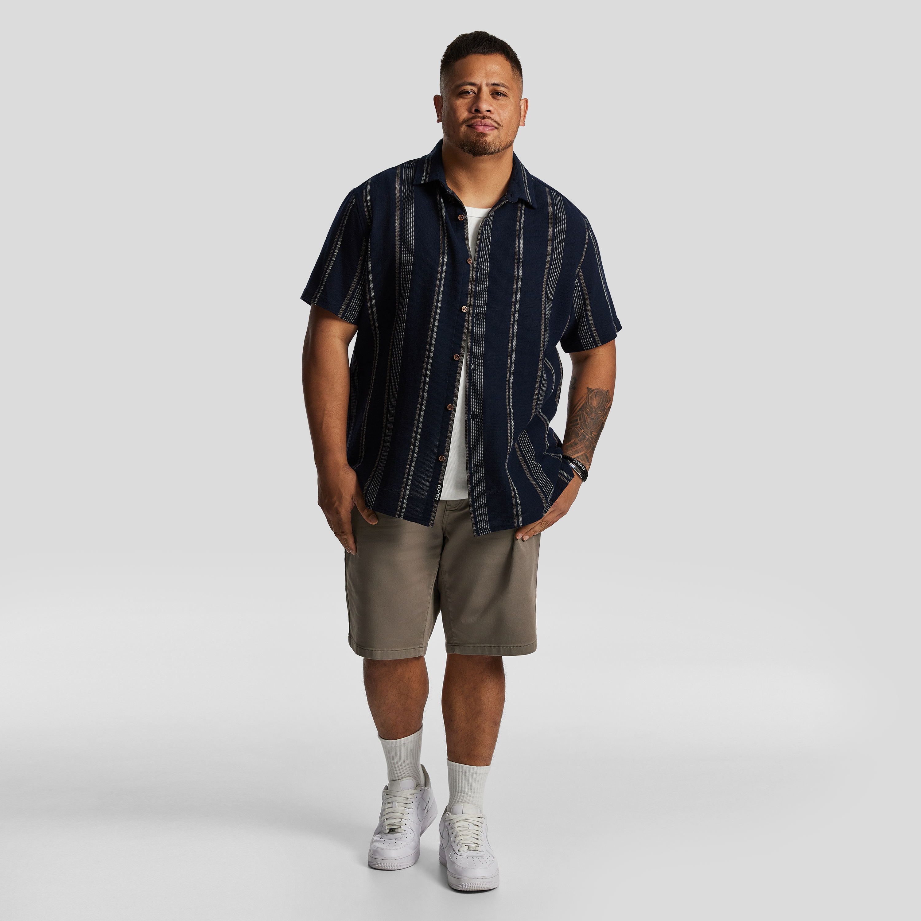 Navy Shaun Textured Stripe Short Sleeve Shirt