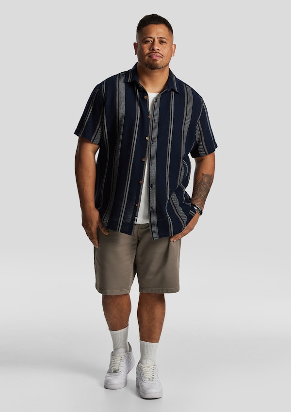 Navy Shaun Textured Stripe Short Sleeve Shirt