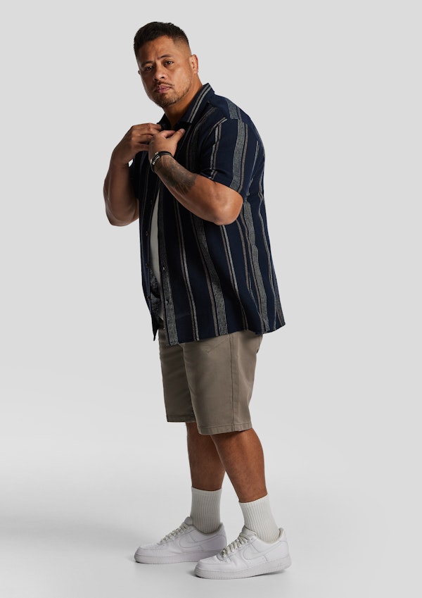 Navy Shaun Textured Stripe Short Sleeve Shirt