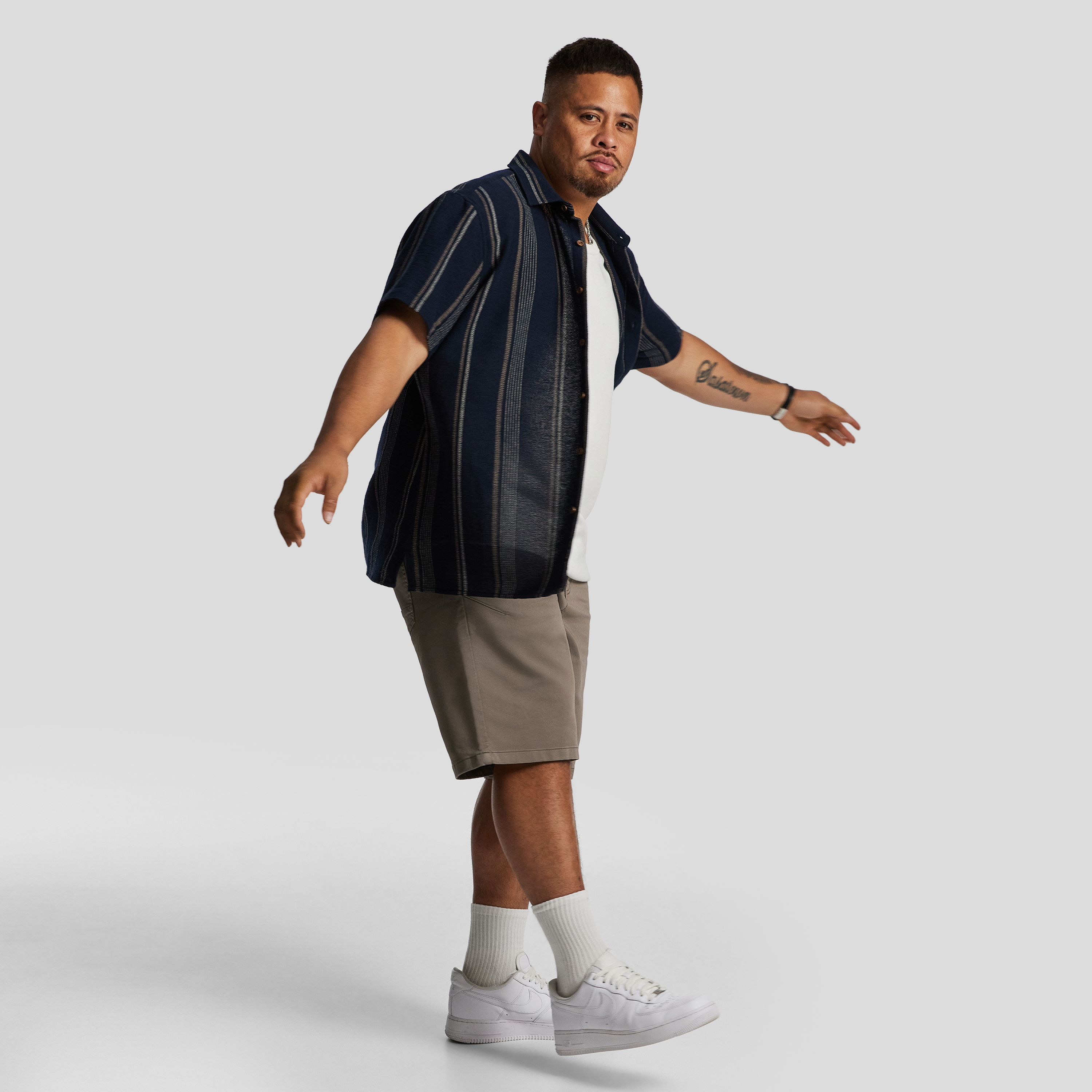 Navy Shaun Textured Stripe Short Sleeve Shirt