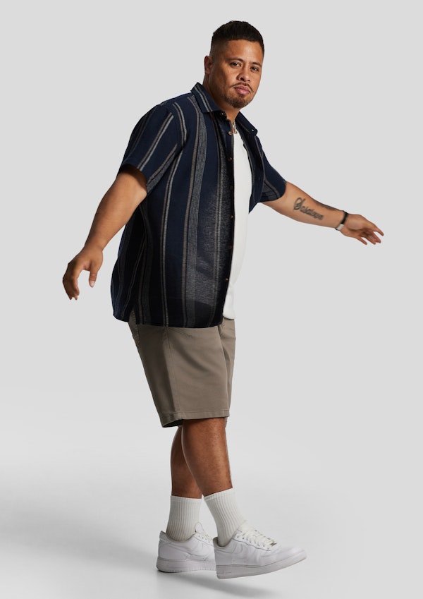 Navy Shaun Textured Stripe Short Sleeve Shirt