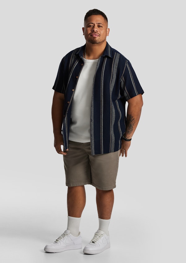 Navy Shaun Textured Stripe Short Sleeve Shirt
