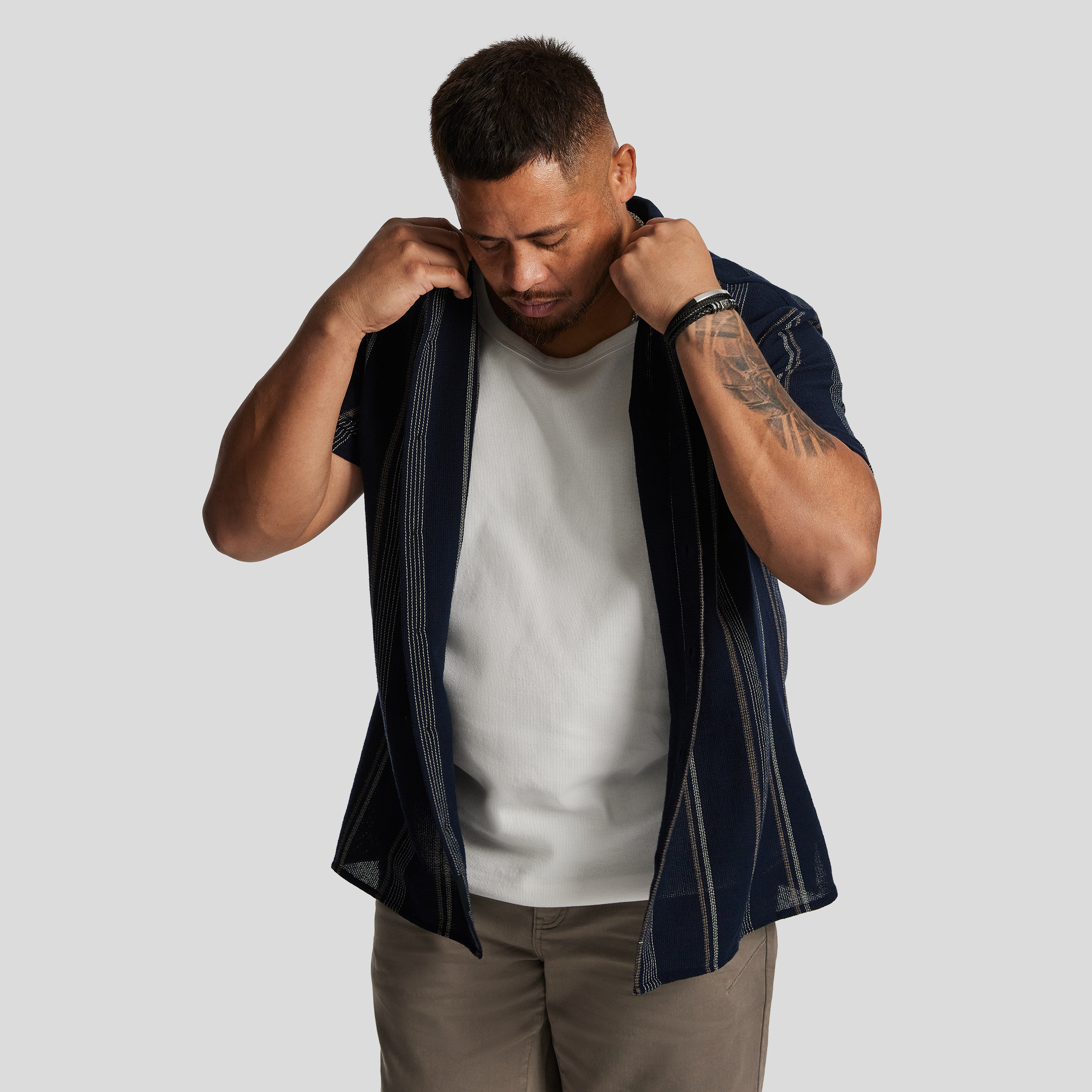 Navy Shaun Textured Stripe Short Sleeve Shirt