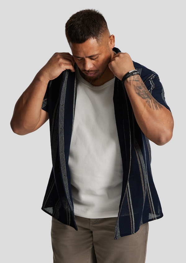 Navy Shaun Textured Stripe Short Sleeve Shirt