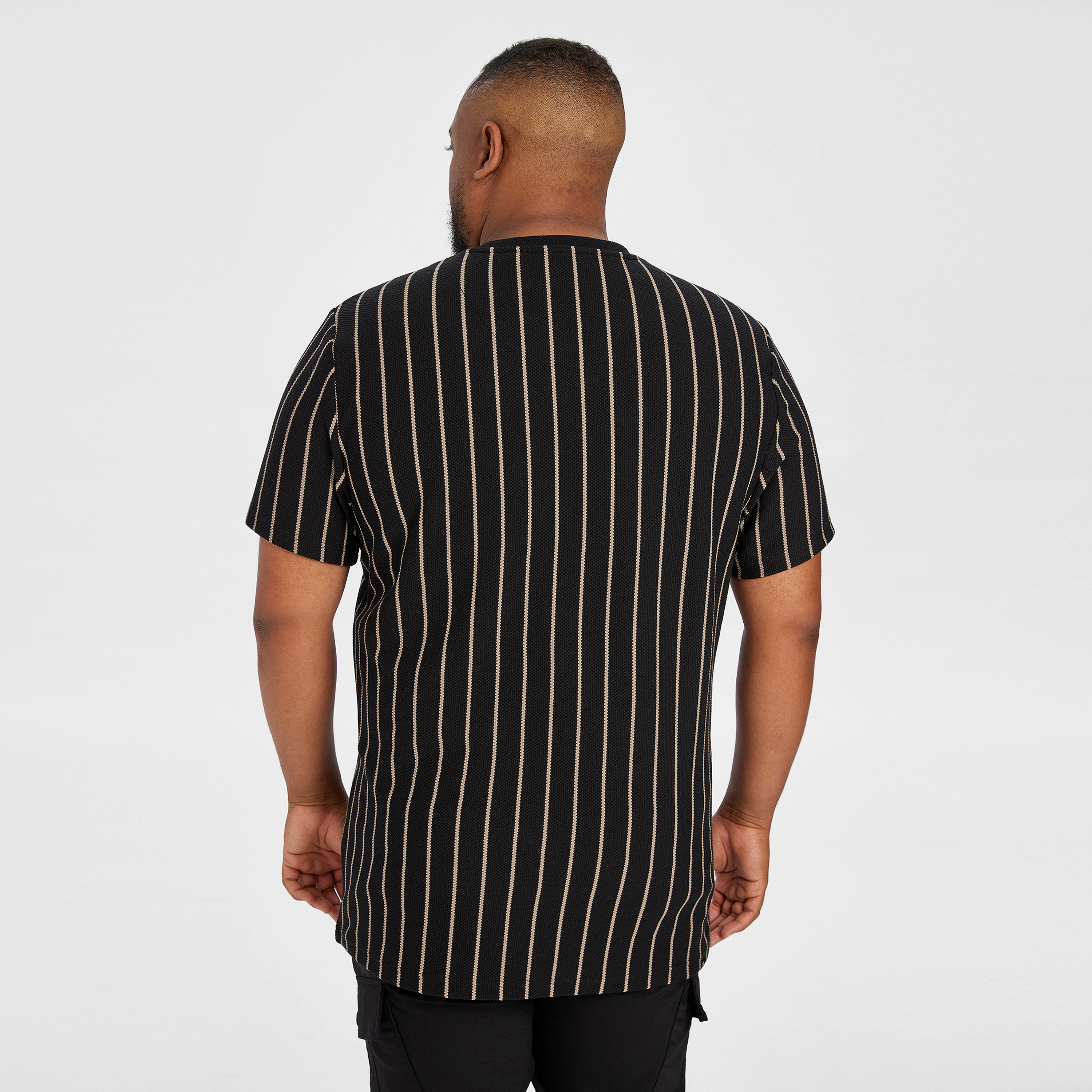 Black Visby Textured Stripe Crew Tee