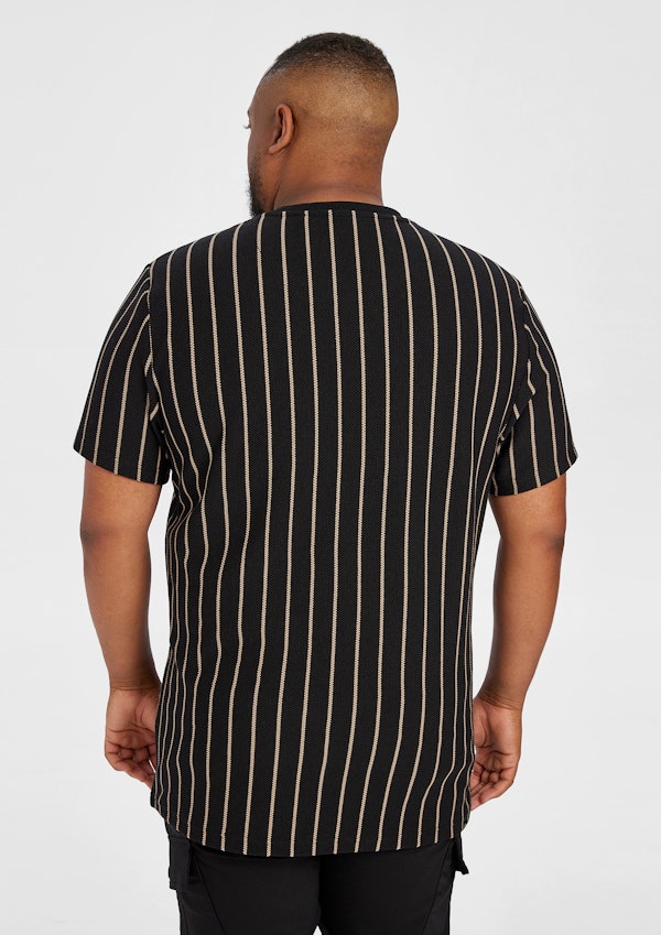 Black Visby Textured Stripe Crew Tee