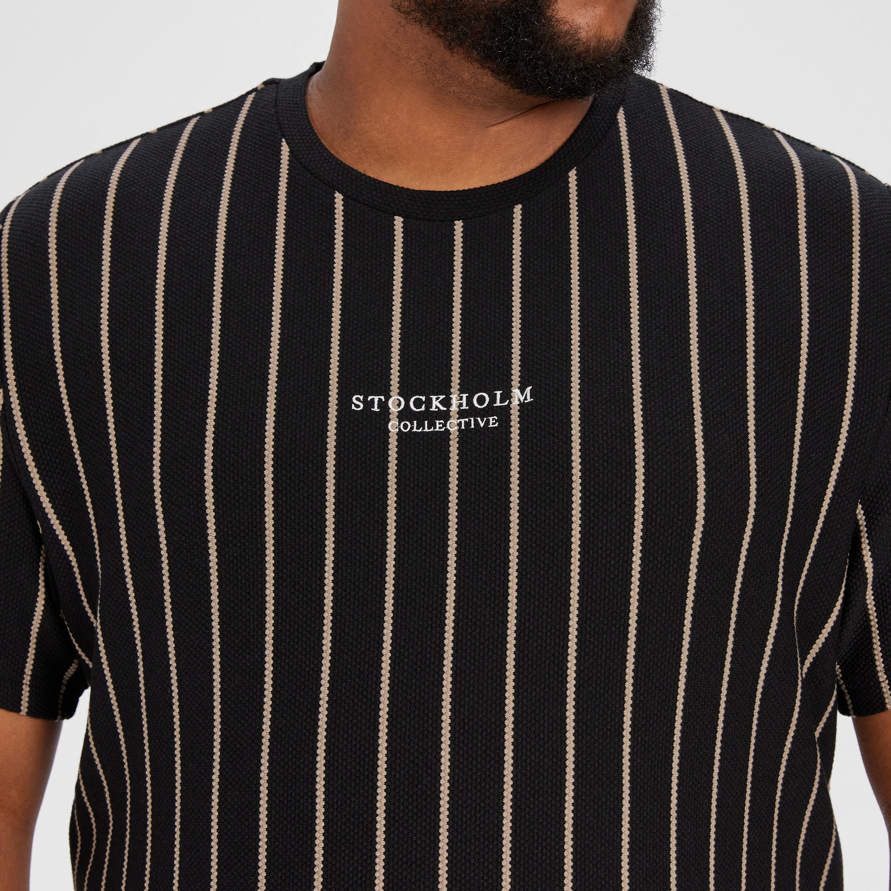 Black Visby Textured Stripe Crew Tee