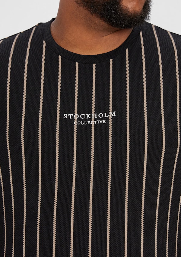 Black Visby Textured Stripe Crew Tee