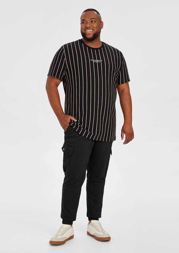 Black Visby Textured Stripe Crew Tee
