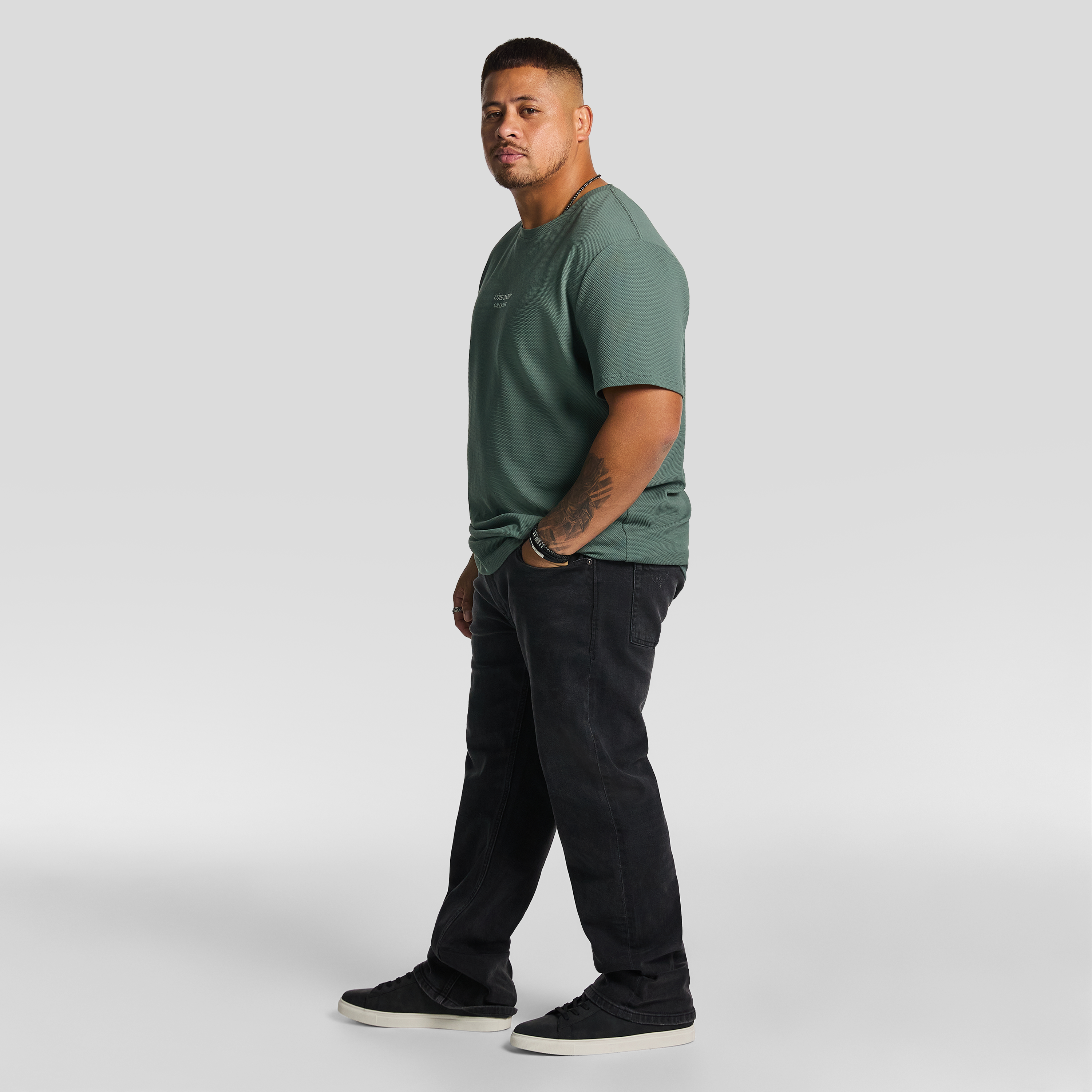 Green Archie Textured Crew Neck Tee