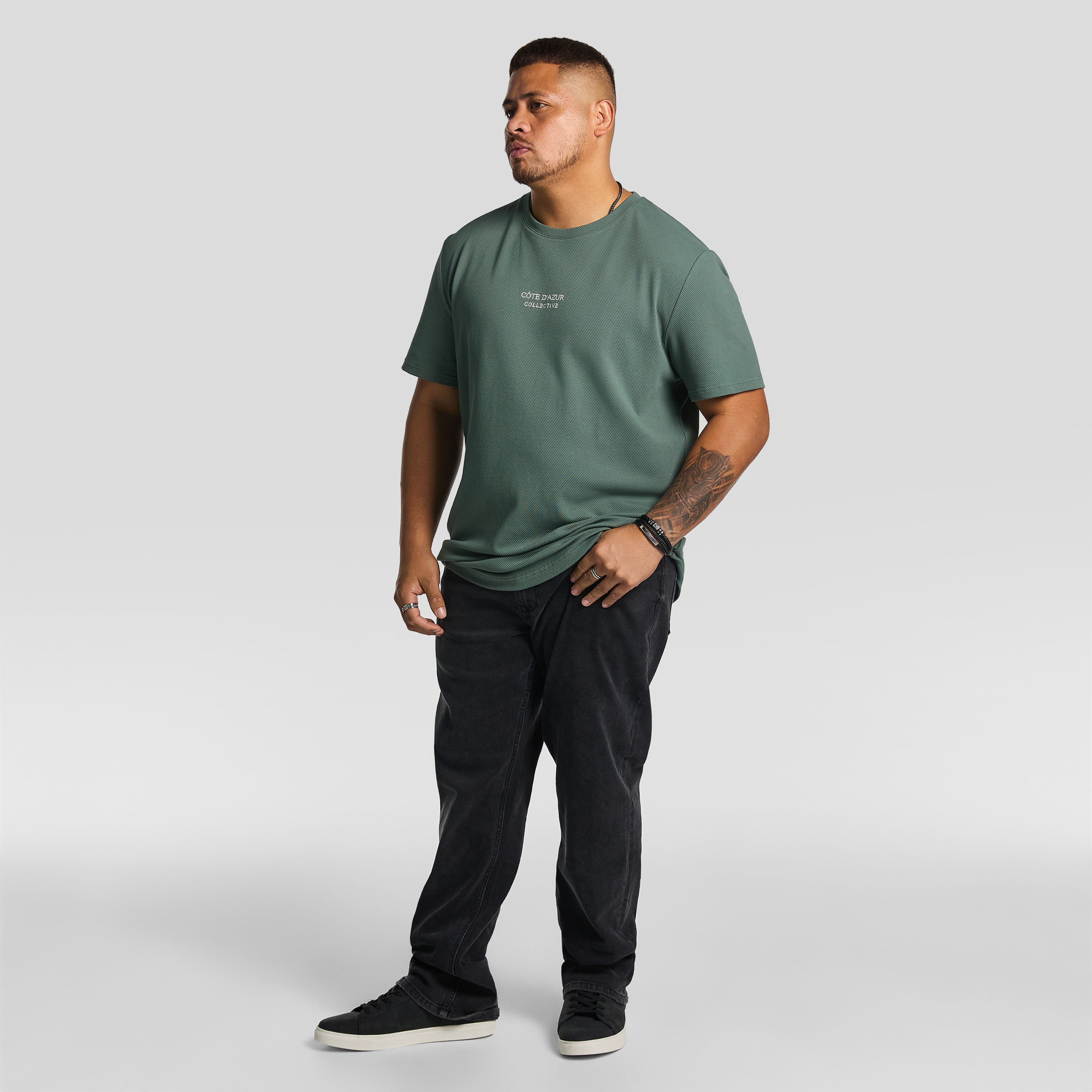 Green Archie Textured Crew Neck Tee