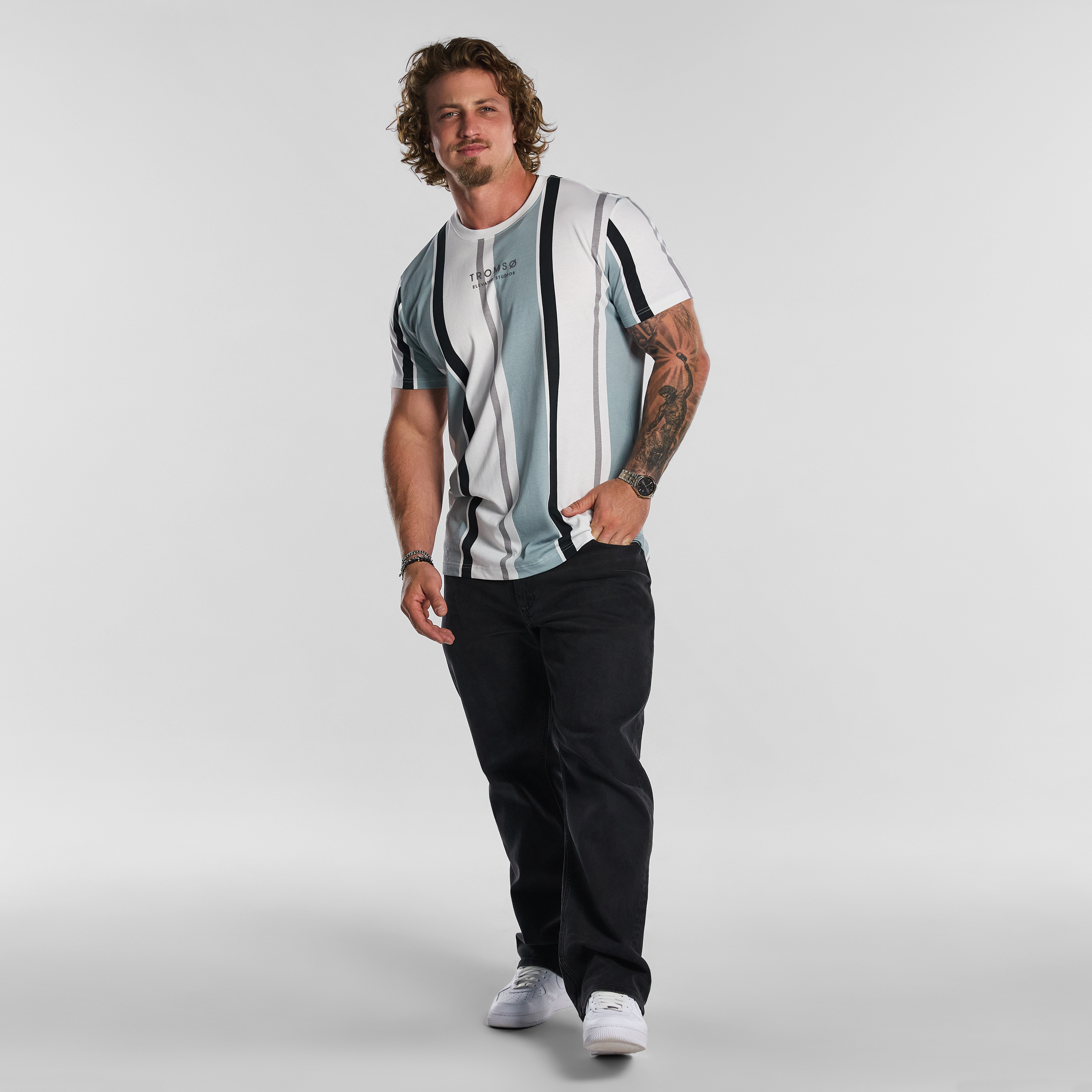 Sage Green Justin Stripe Crew Tee