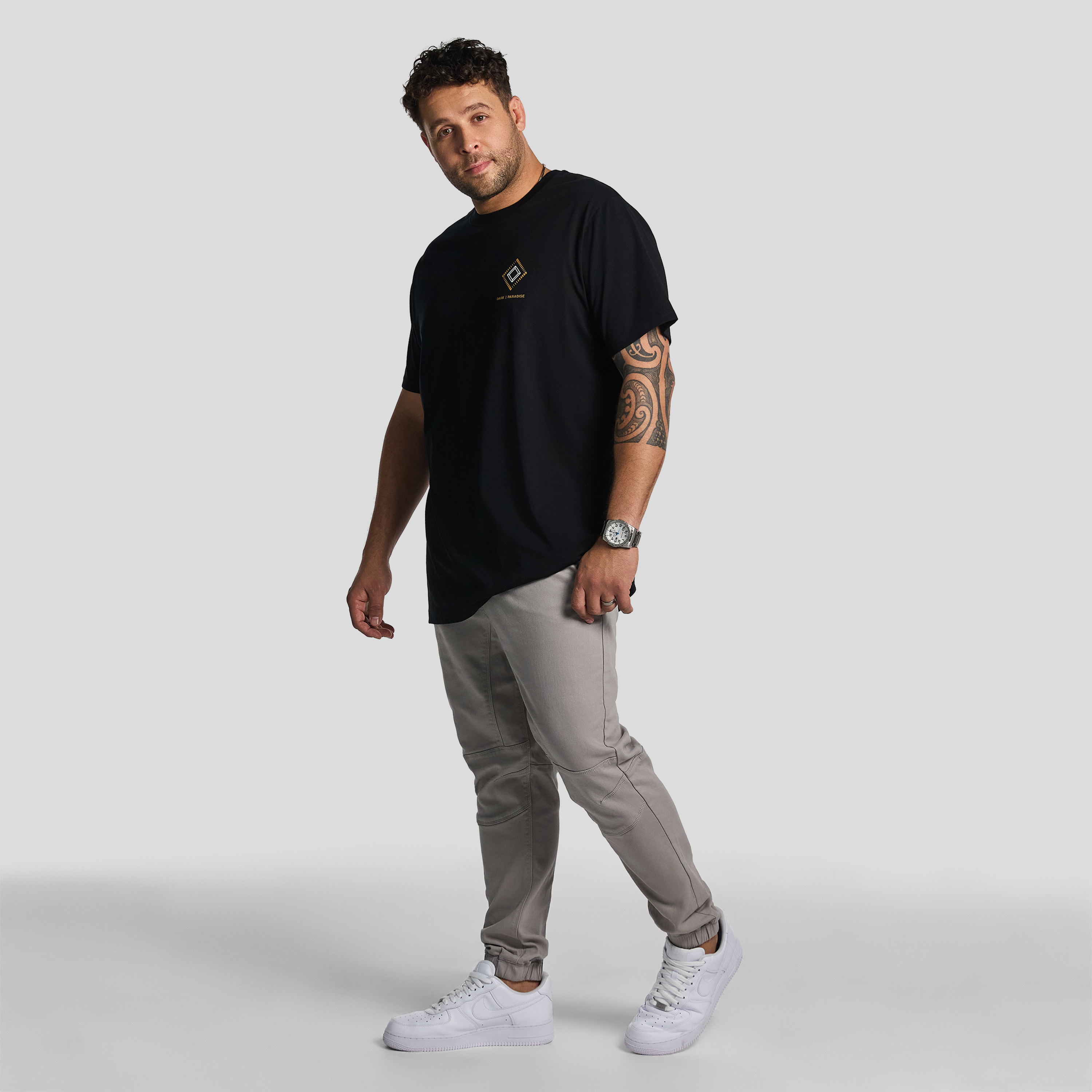 Black Bradley Longline Crew Neck Tee