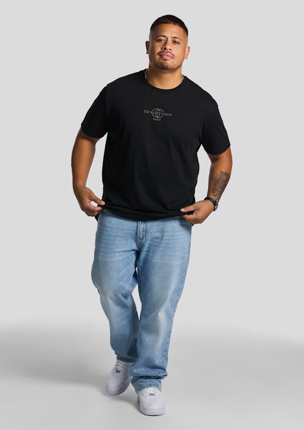 Black Marcus Longline Crew Neck Tee