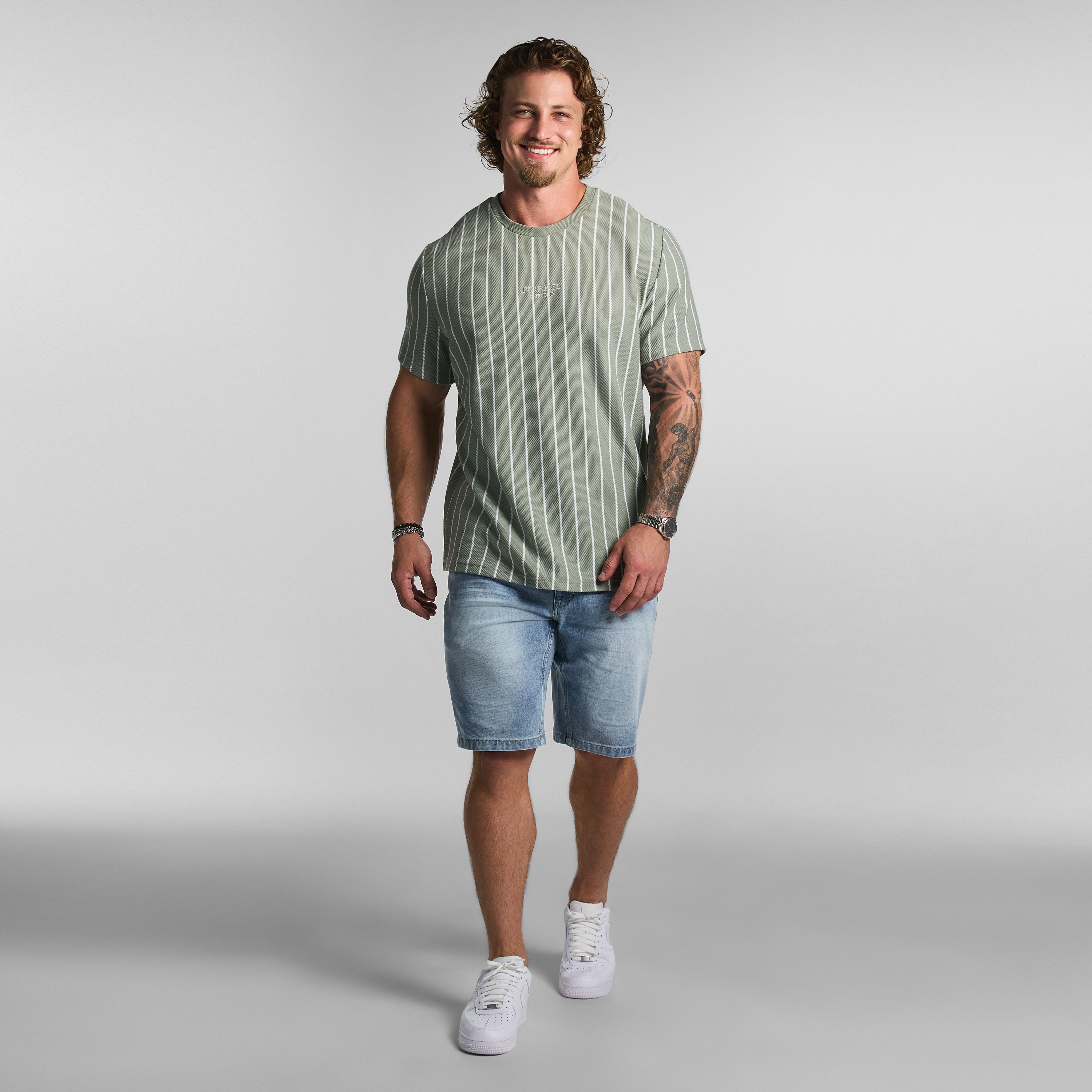 Sage Green Greg Stripe Crew Neck Tee