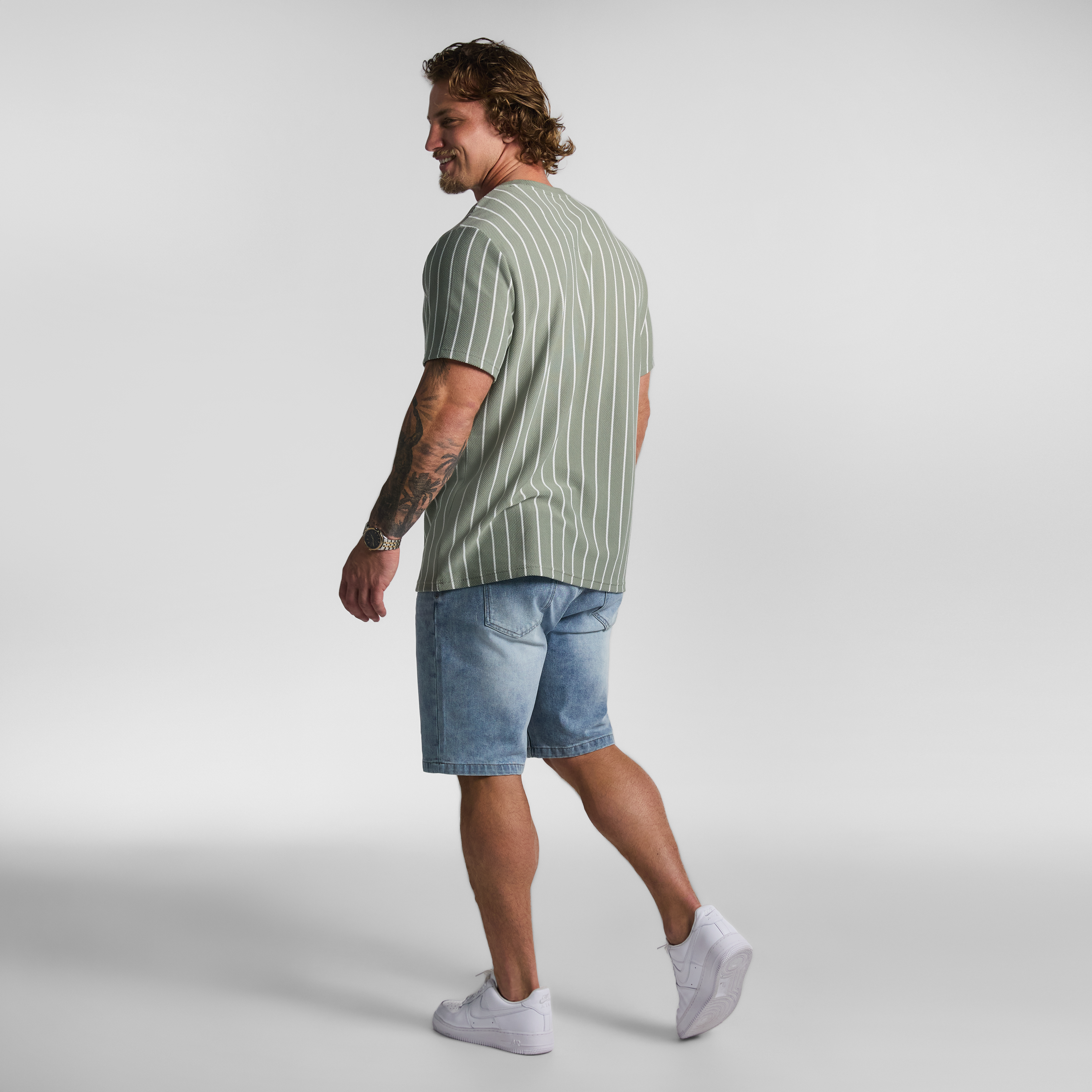 Sage Green Greg Stripe Crew Neck Tee