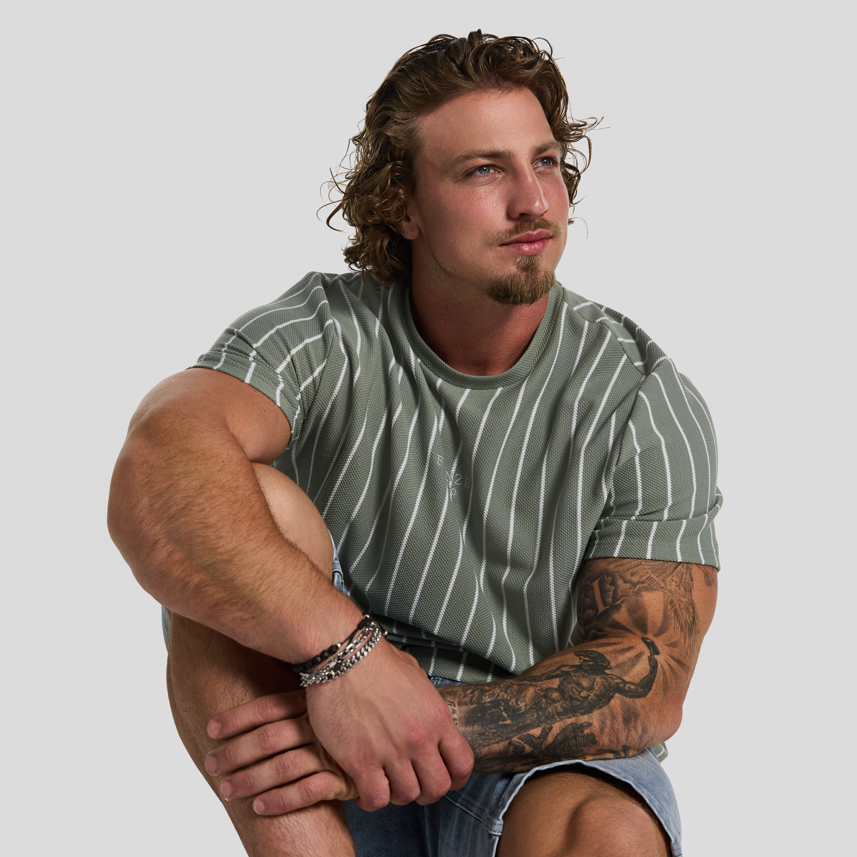 Sage Green Greg Stripe Crew Neck Tee