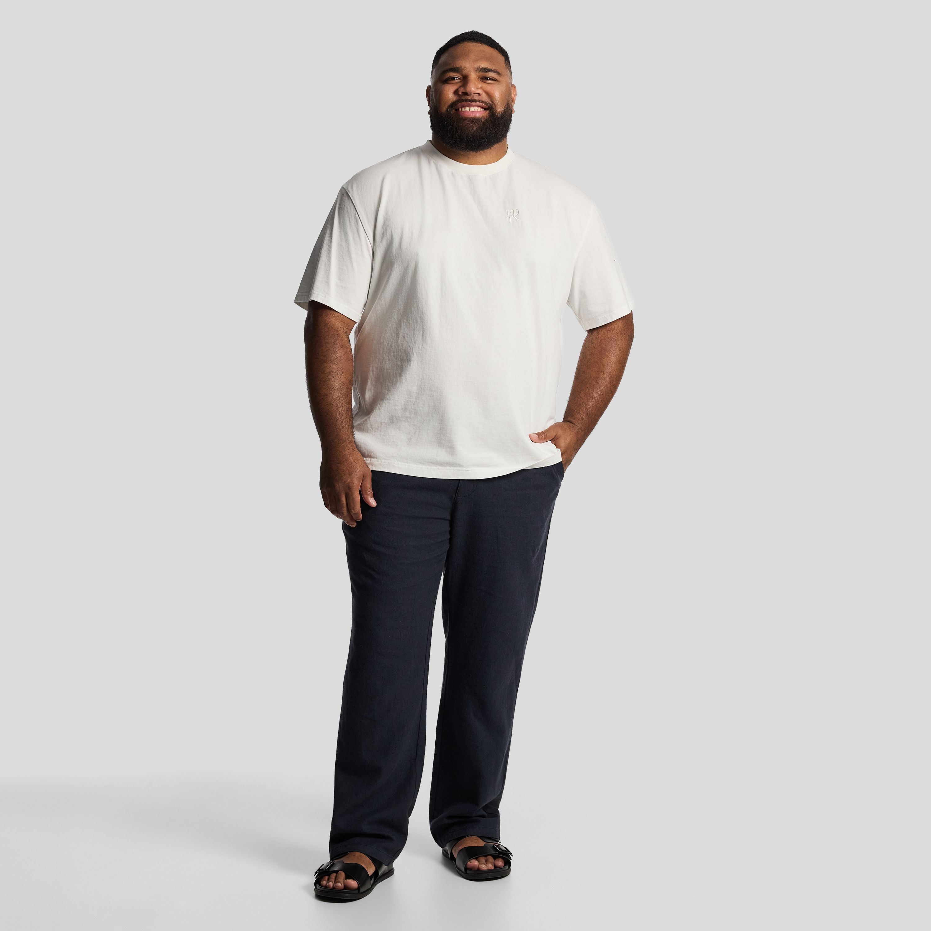 Navy Cabana Linen Blend Pant