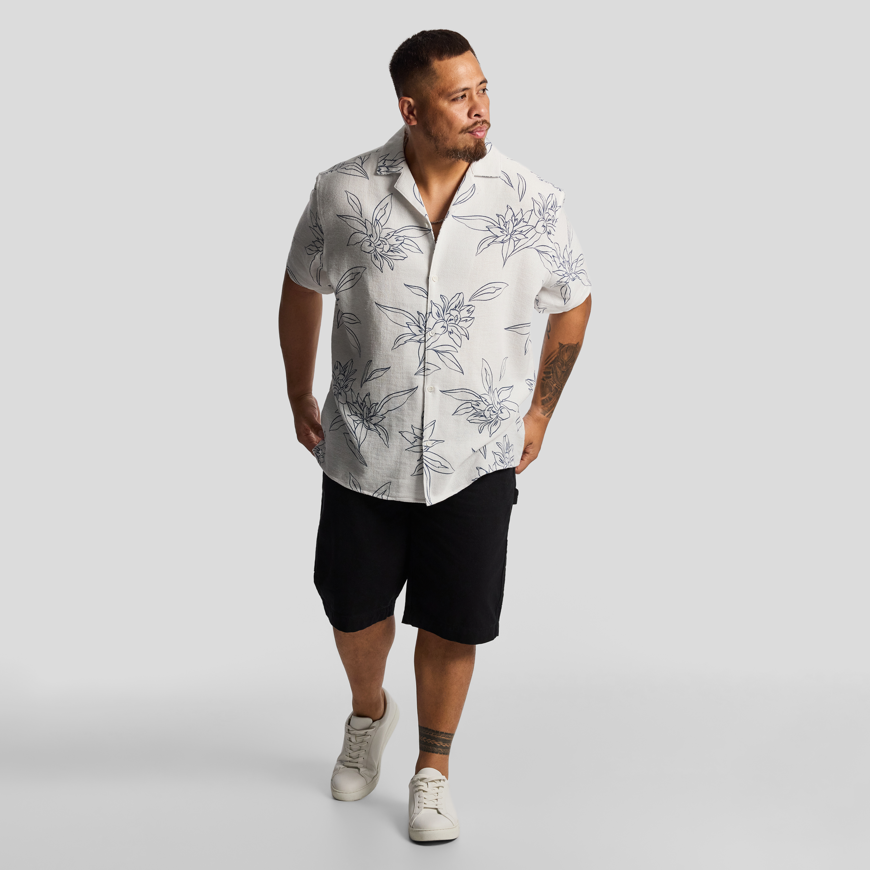 White Reef Print Textured Short Sleeve Shirt