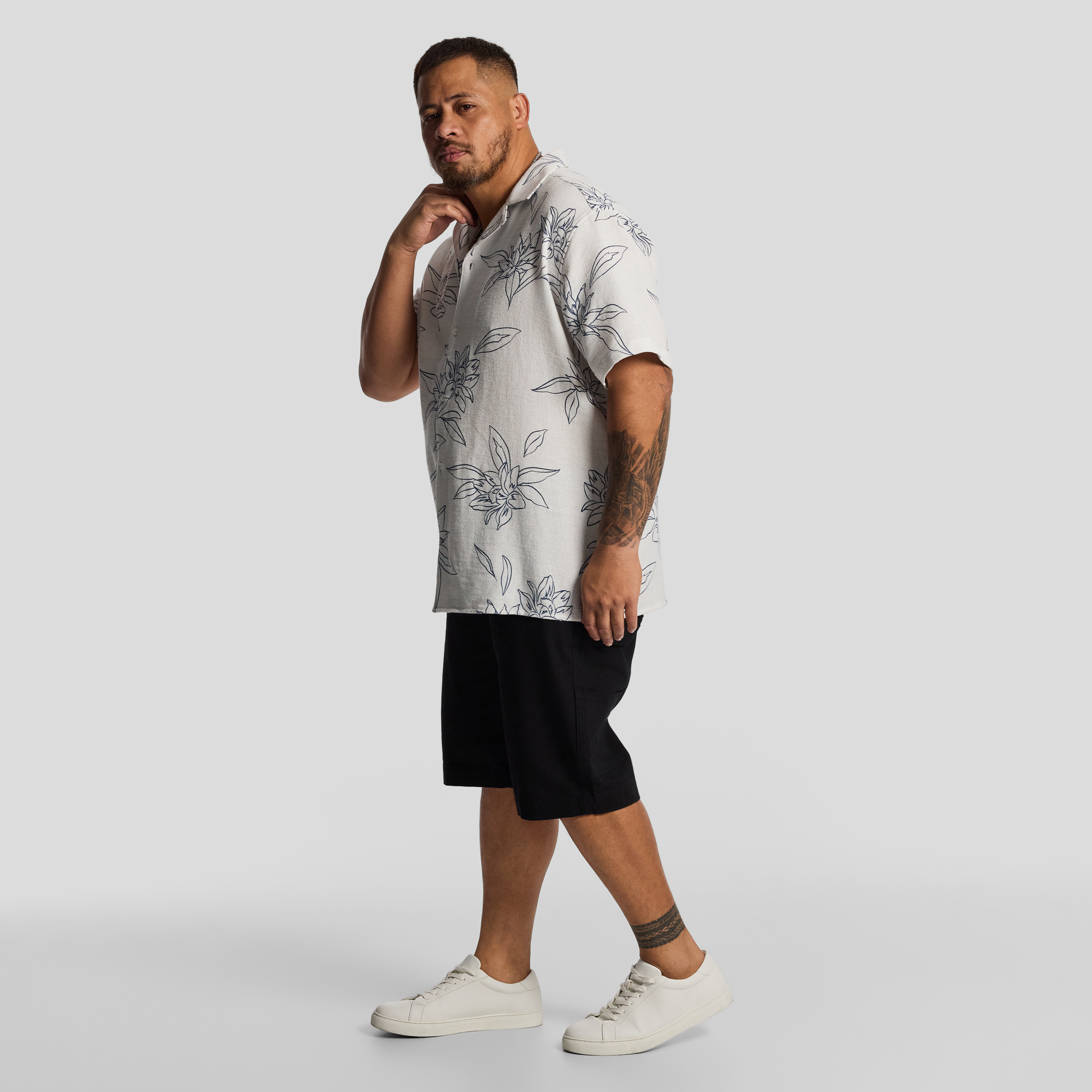 White Reef Print Textured Short Sleeve Shirt